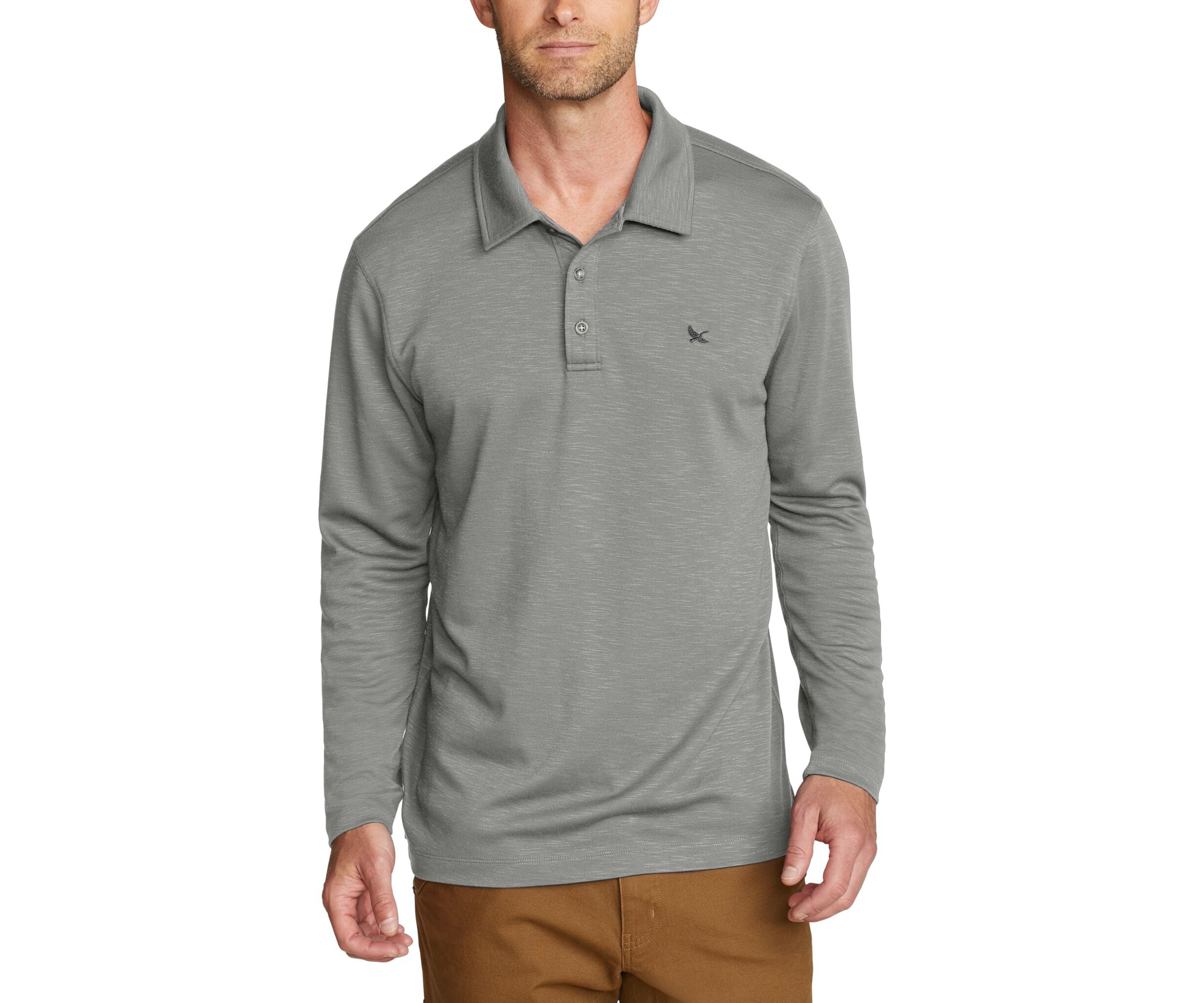 Mens Long Sleeve Mélange Polo Shirt 