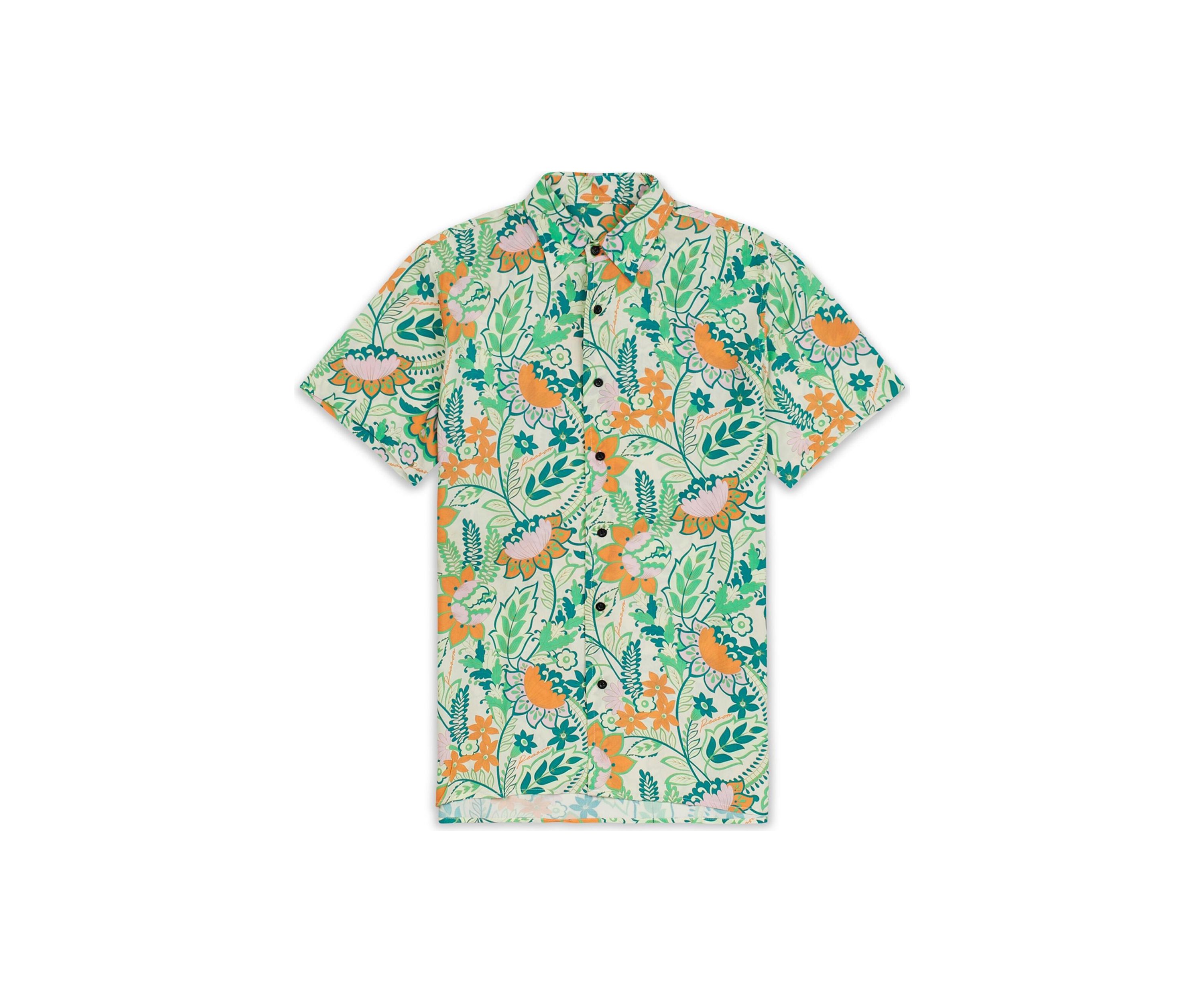 Mens Tropical Vibe Short Sleeve Button Down Shirt