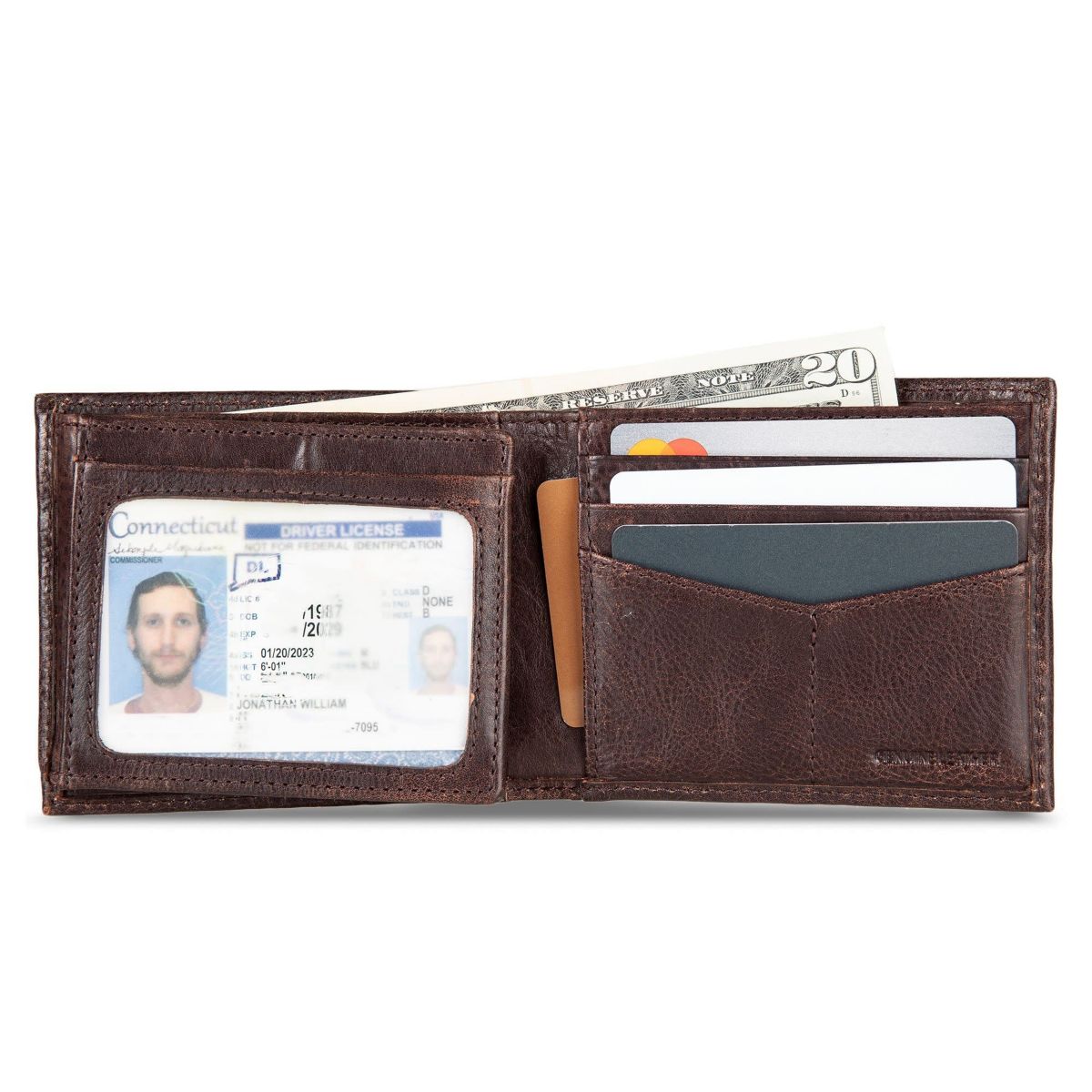 Signature Logo Leather Flip ID Bifold Wallet
