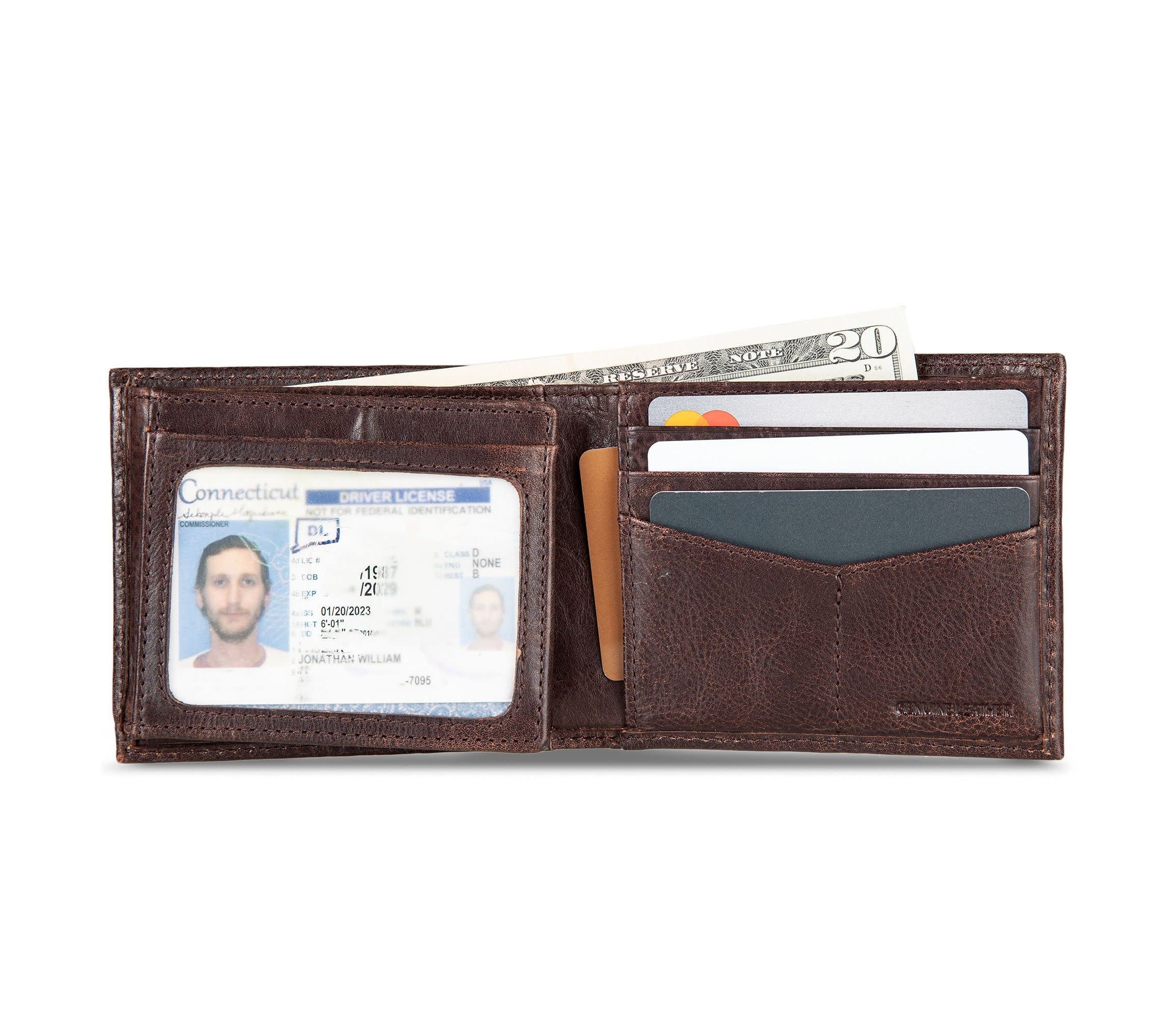 Signature Logo Leather Flip ID Bifold Wallet