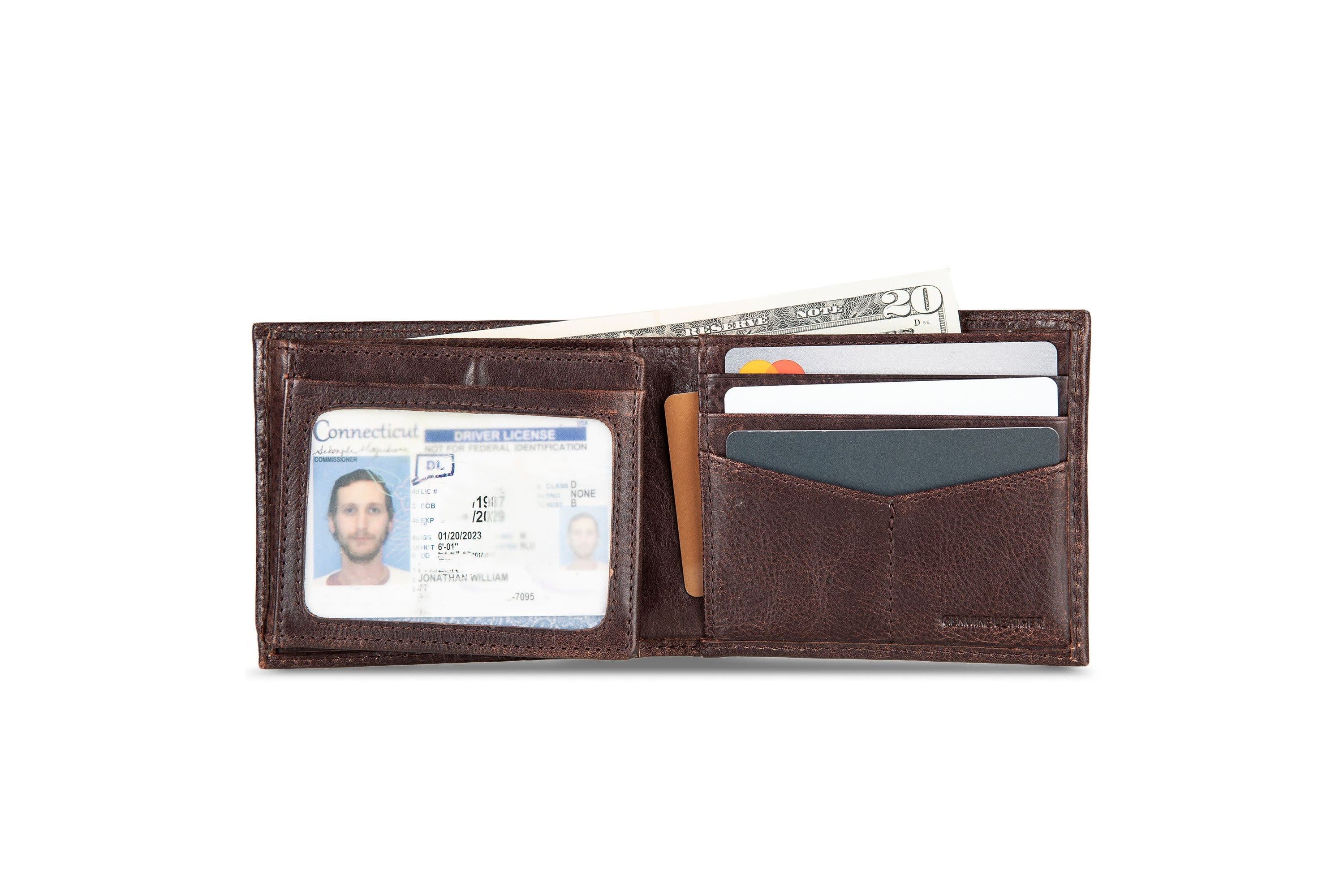 Signature Logo Leather Flip ID Bifold Wallet