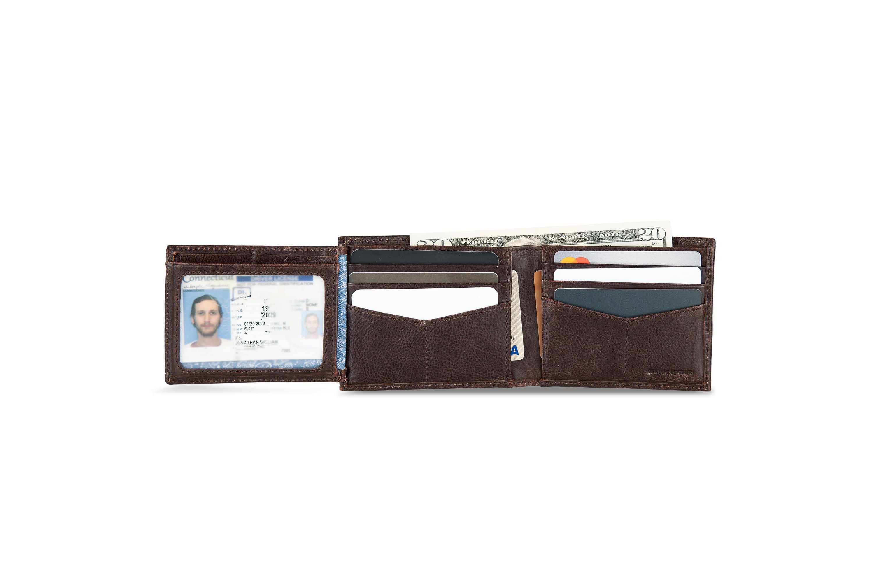 Signature Logo Leather Flip ID Bifold Wallet
