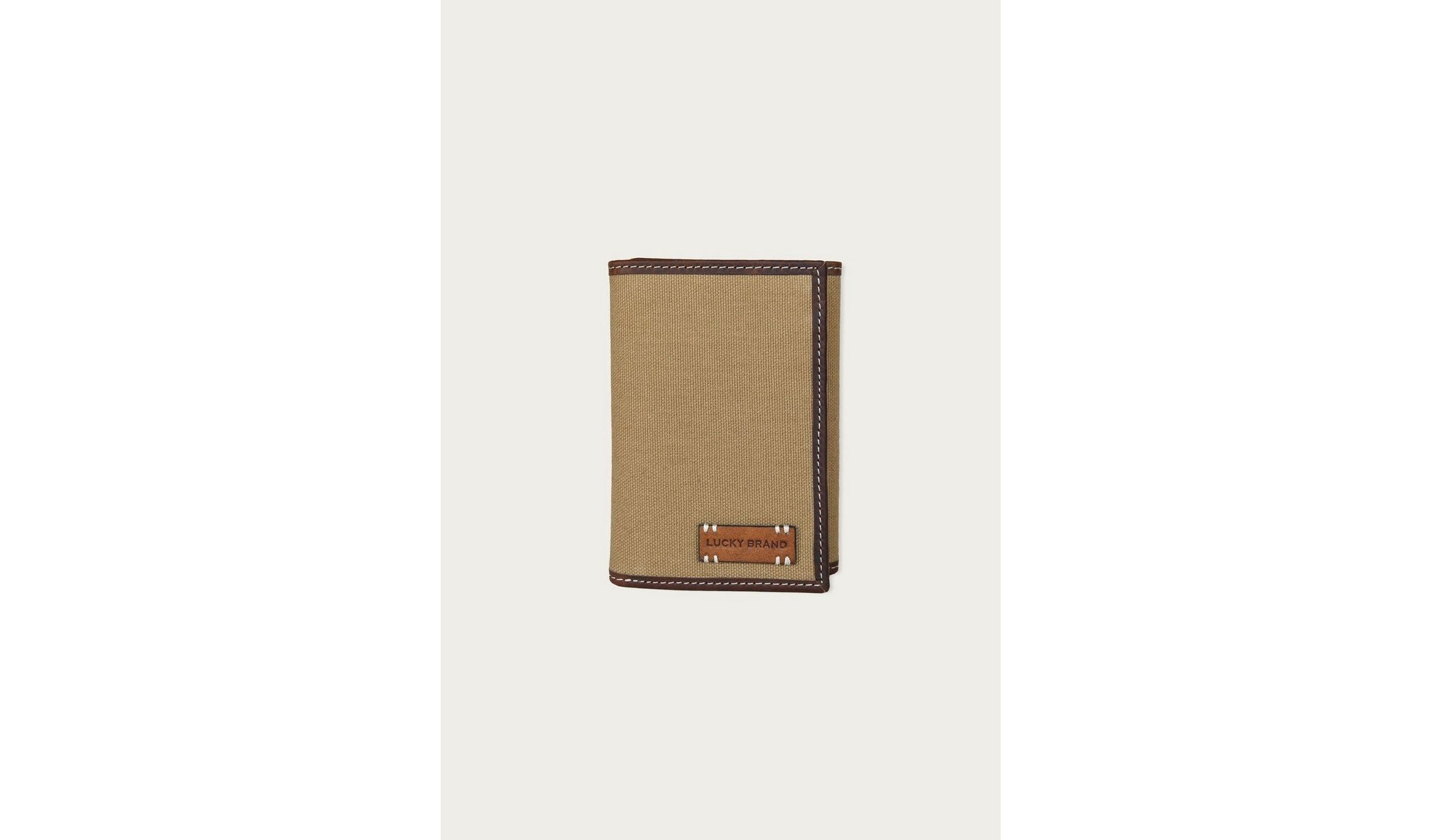 Canvas with Leather Trim Trifold Wallet