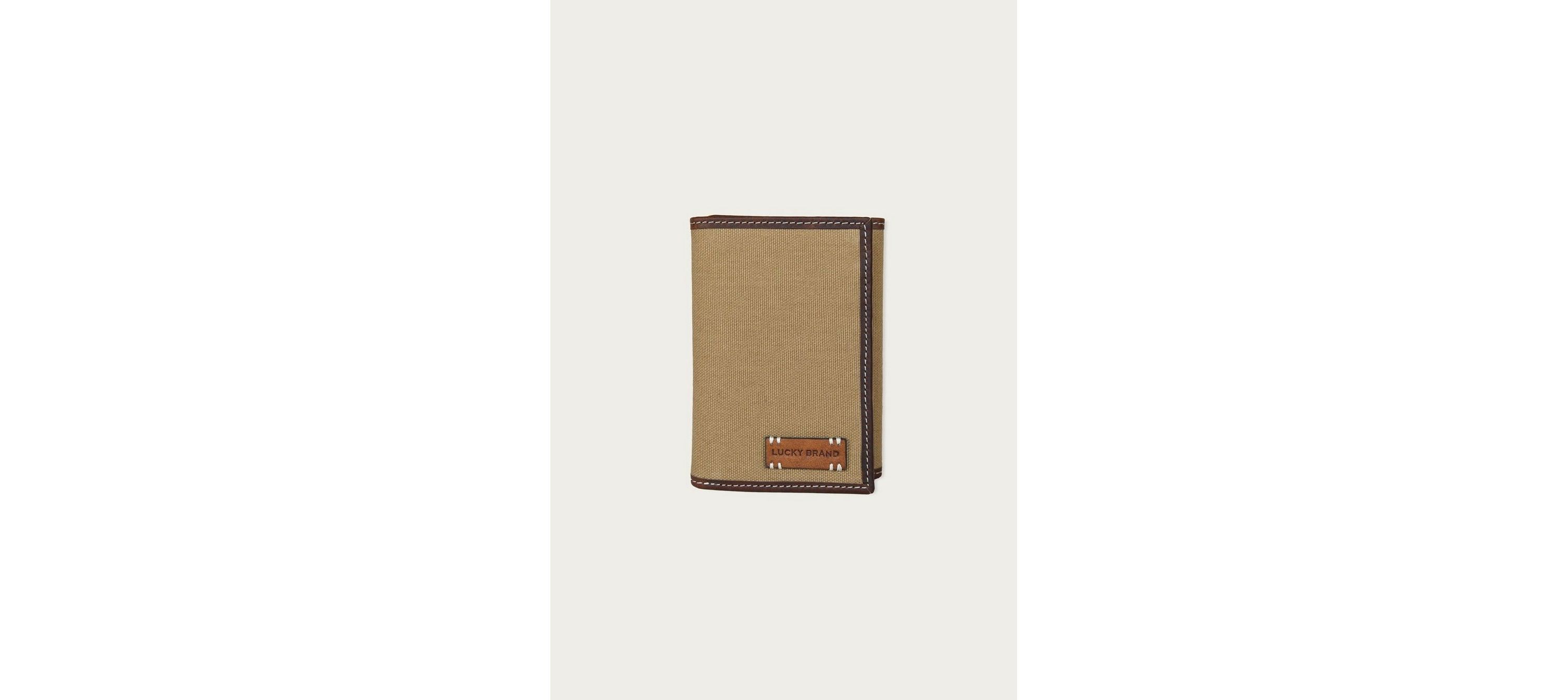 Canvas with Leather Trim Trifold Wallet