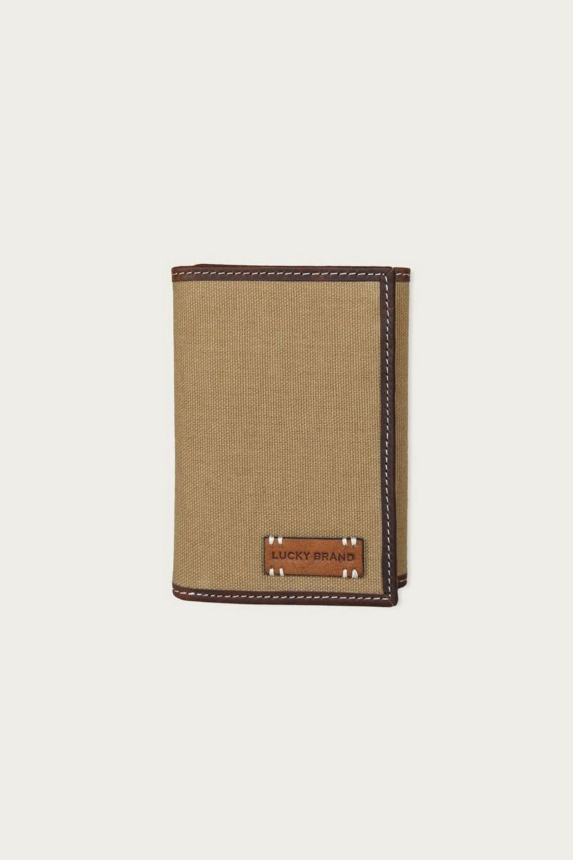 Canvas with Leather Trim Trifold Wallet