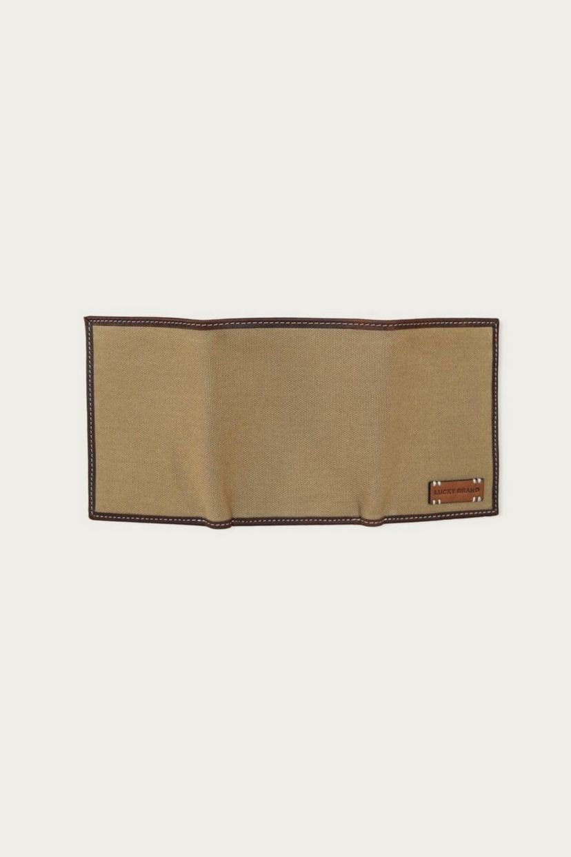 Canvas with Leather Trim Trifold Wallet