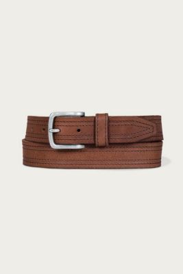 Lucky Brand Men's Antiqued Leather Belt with Stitch Detail