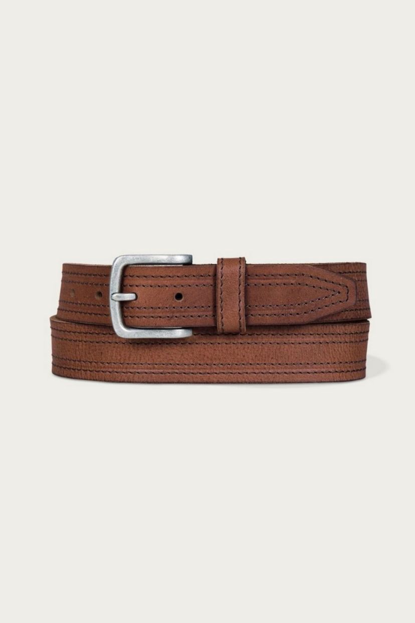 Antiqued Leather Belt with Stitch Detail