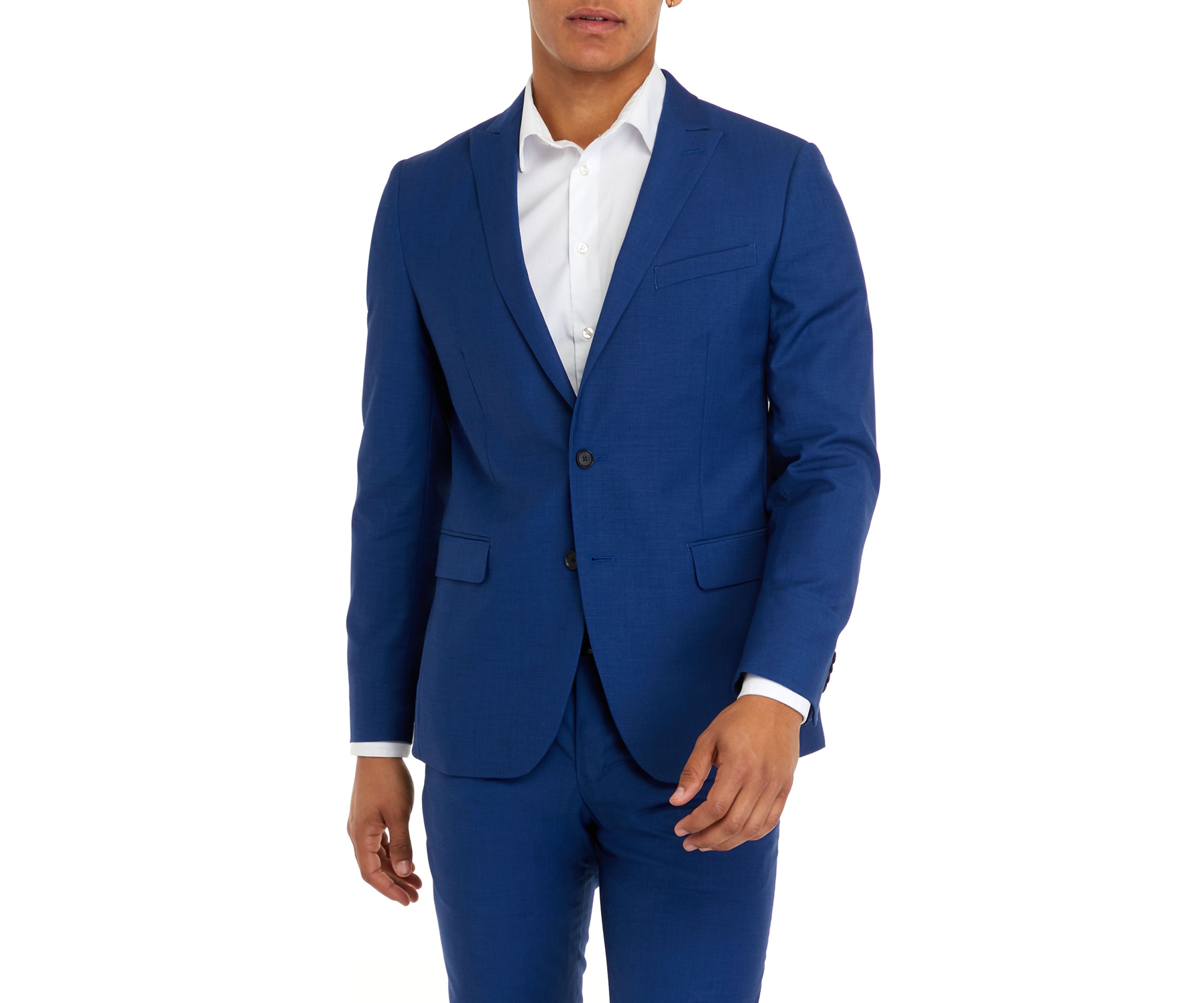 Mens Bright Blue Micro Dot Slim Fit Peak Jacket