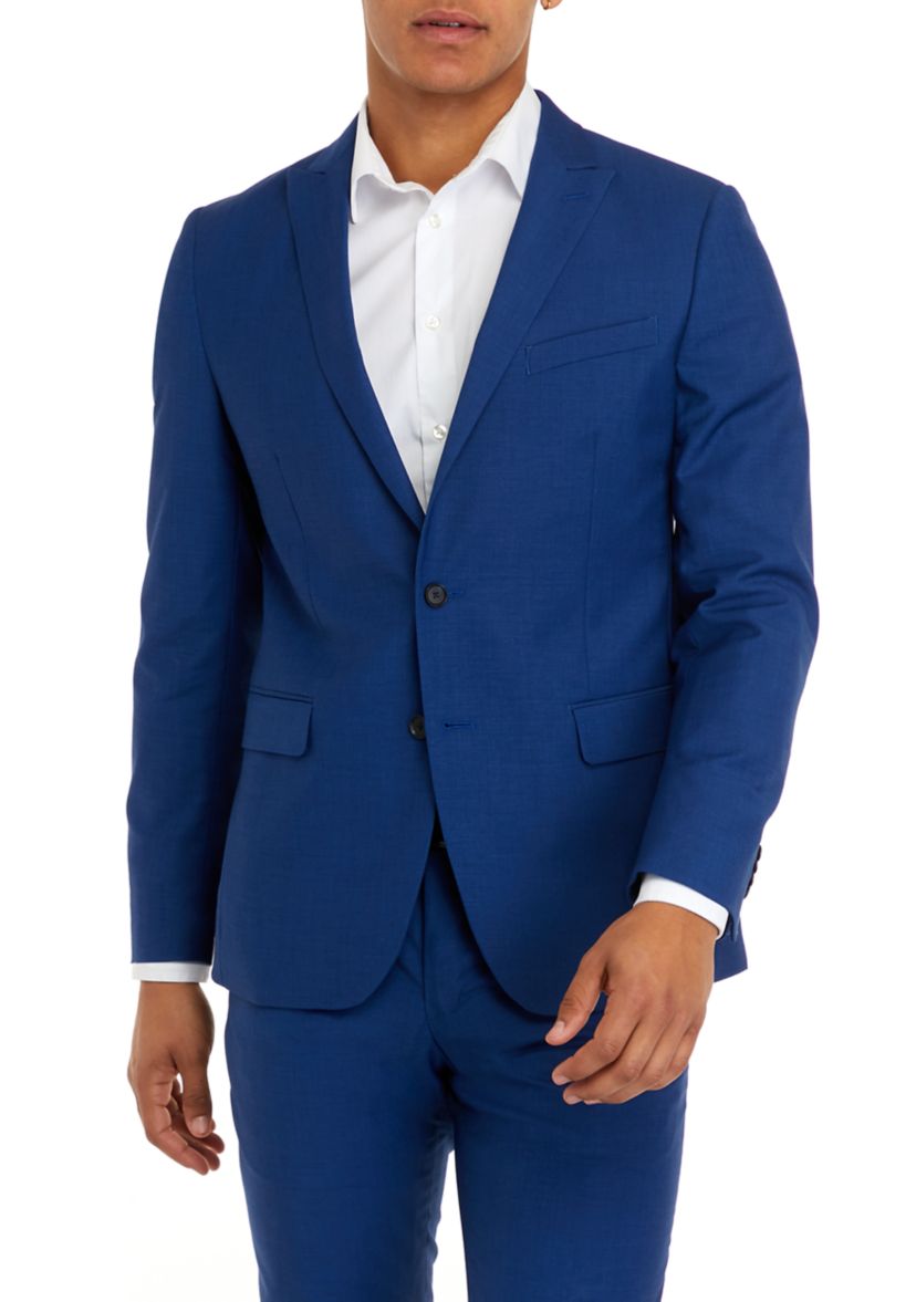 Mens Bright Blue Micro Dot Slim Fit Peak Jacket
