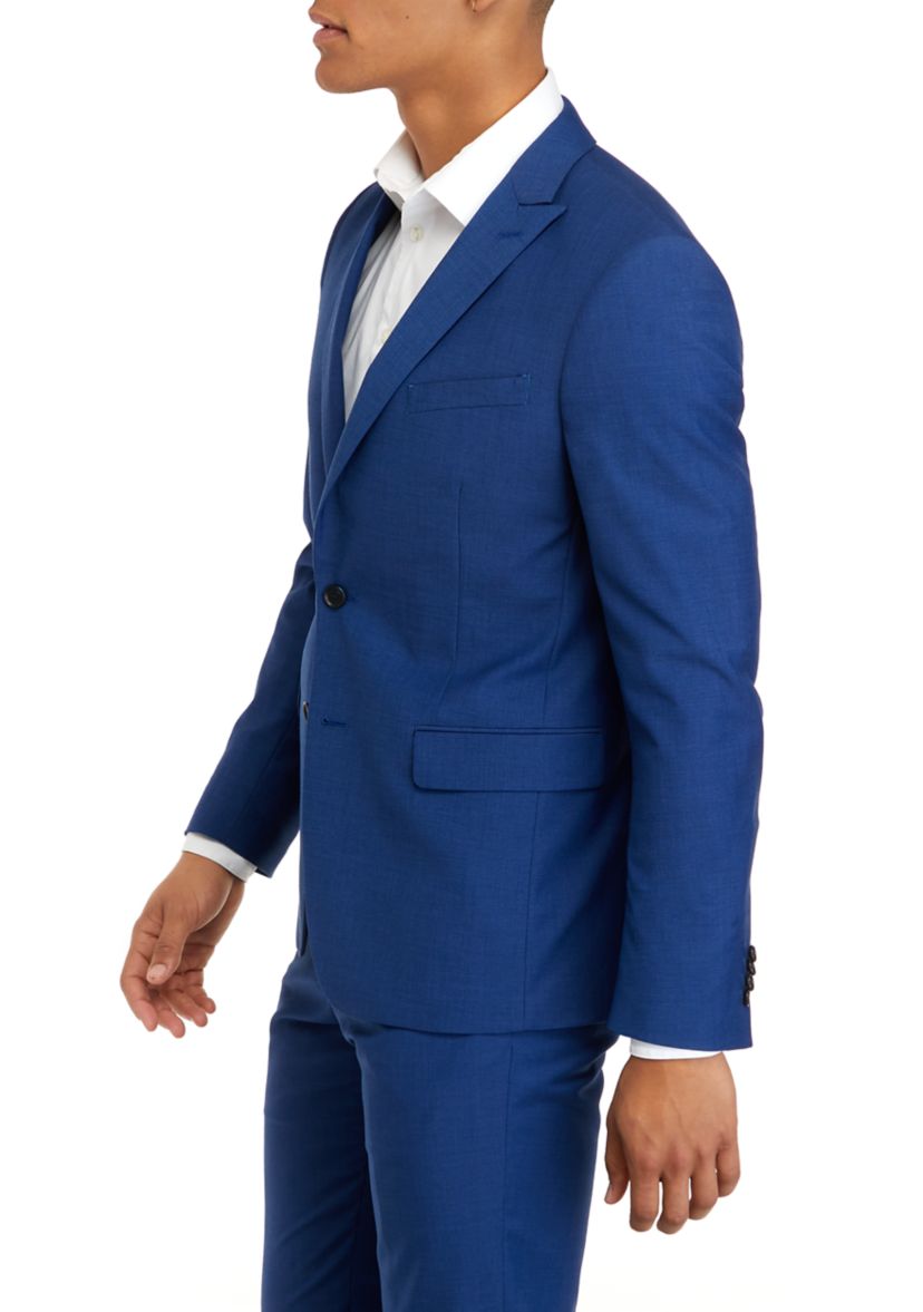 Mens Bright Blue Micro Dot Slim Fit Peak Jacket