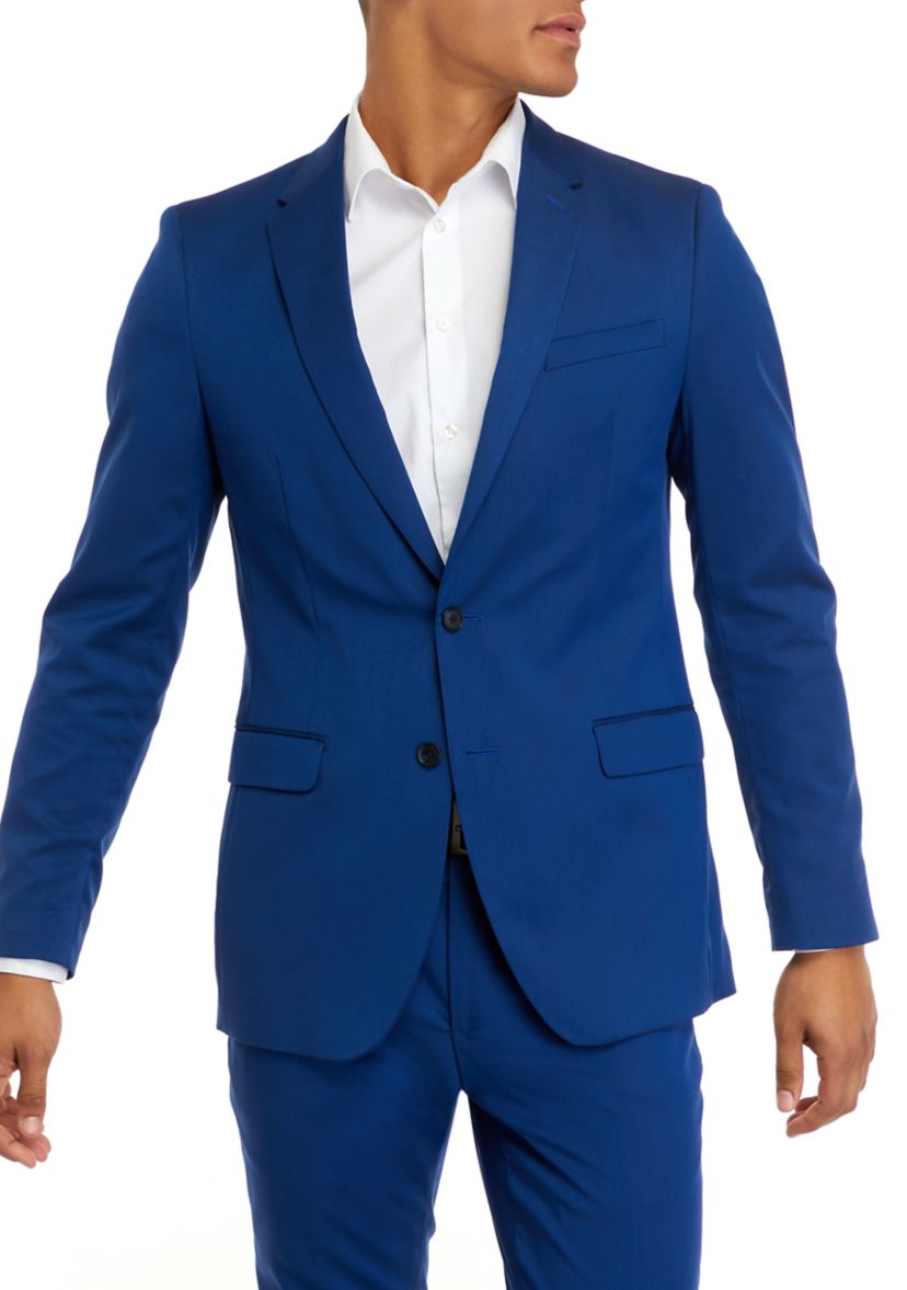 Mens Bright Blue Stretch Twill Slim Fit Jacket