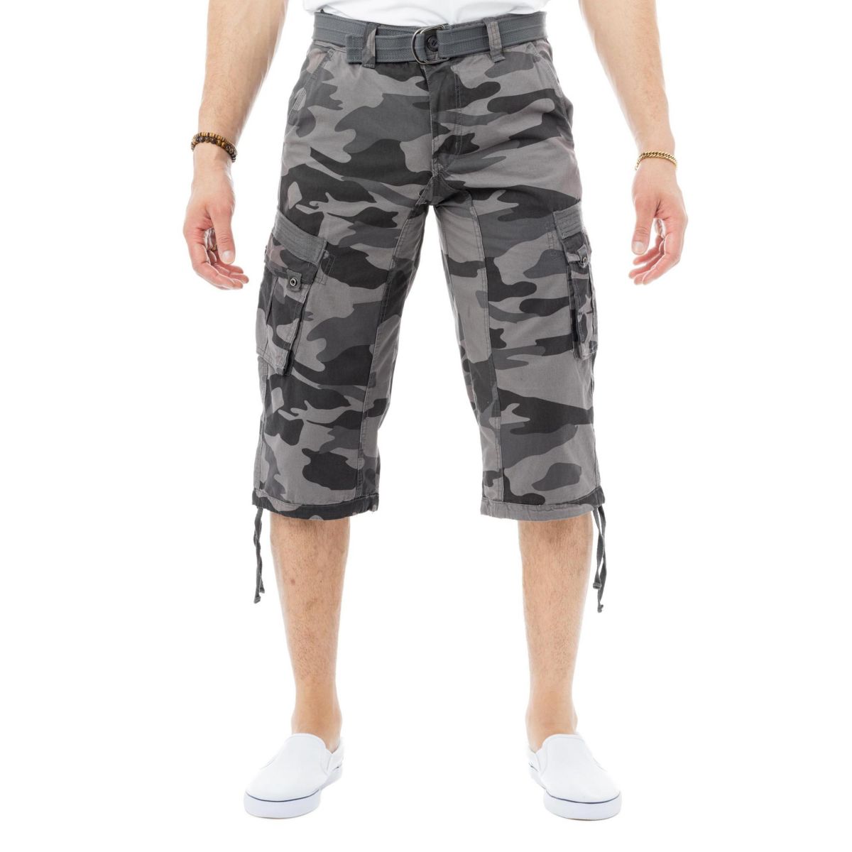 Mens Belted 18" Inseam Below Knee Cargo Long Shorts
