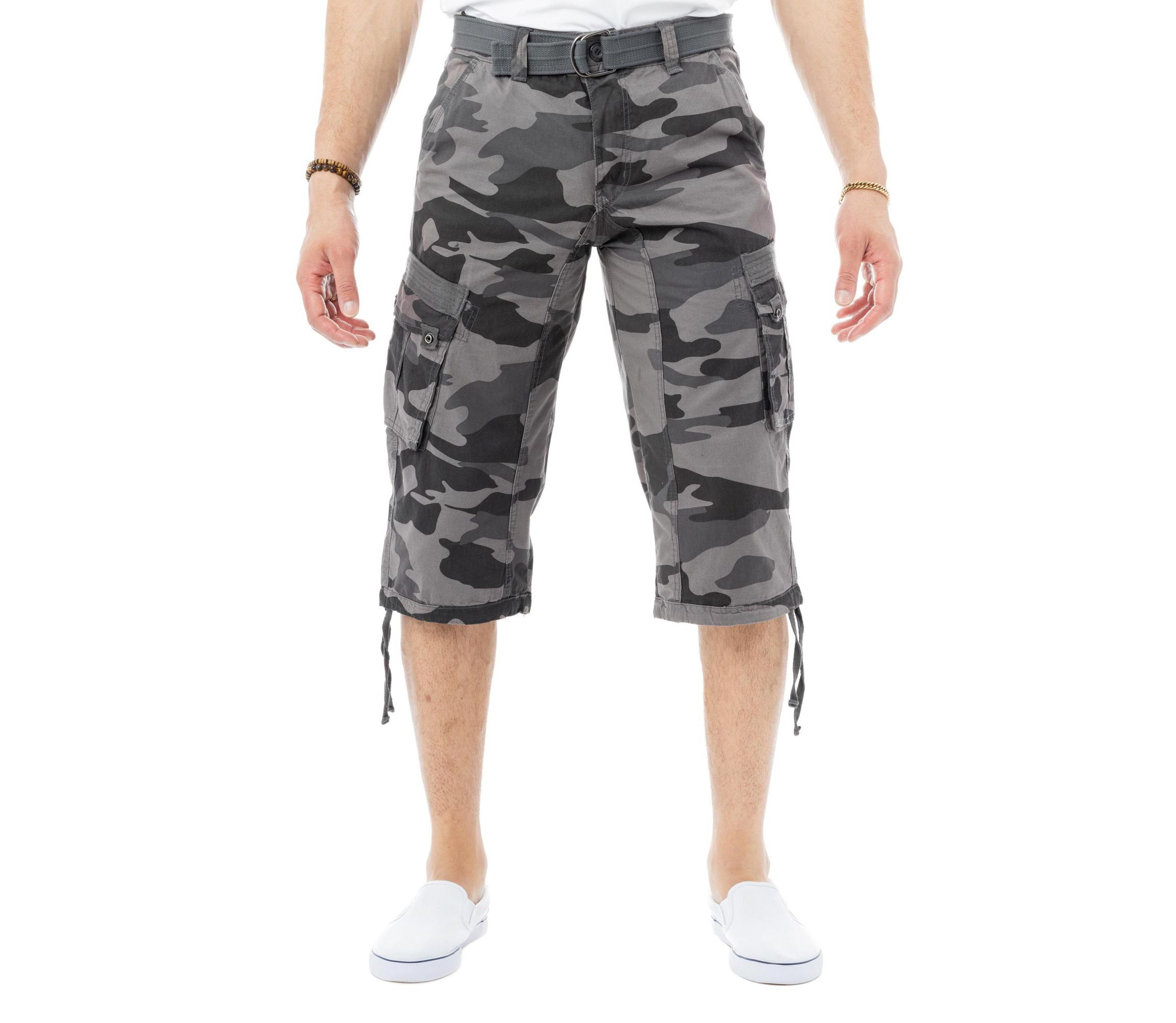 Mens Belted 18" Inseam Below Knee Cargo Long Shorts