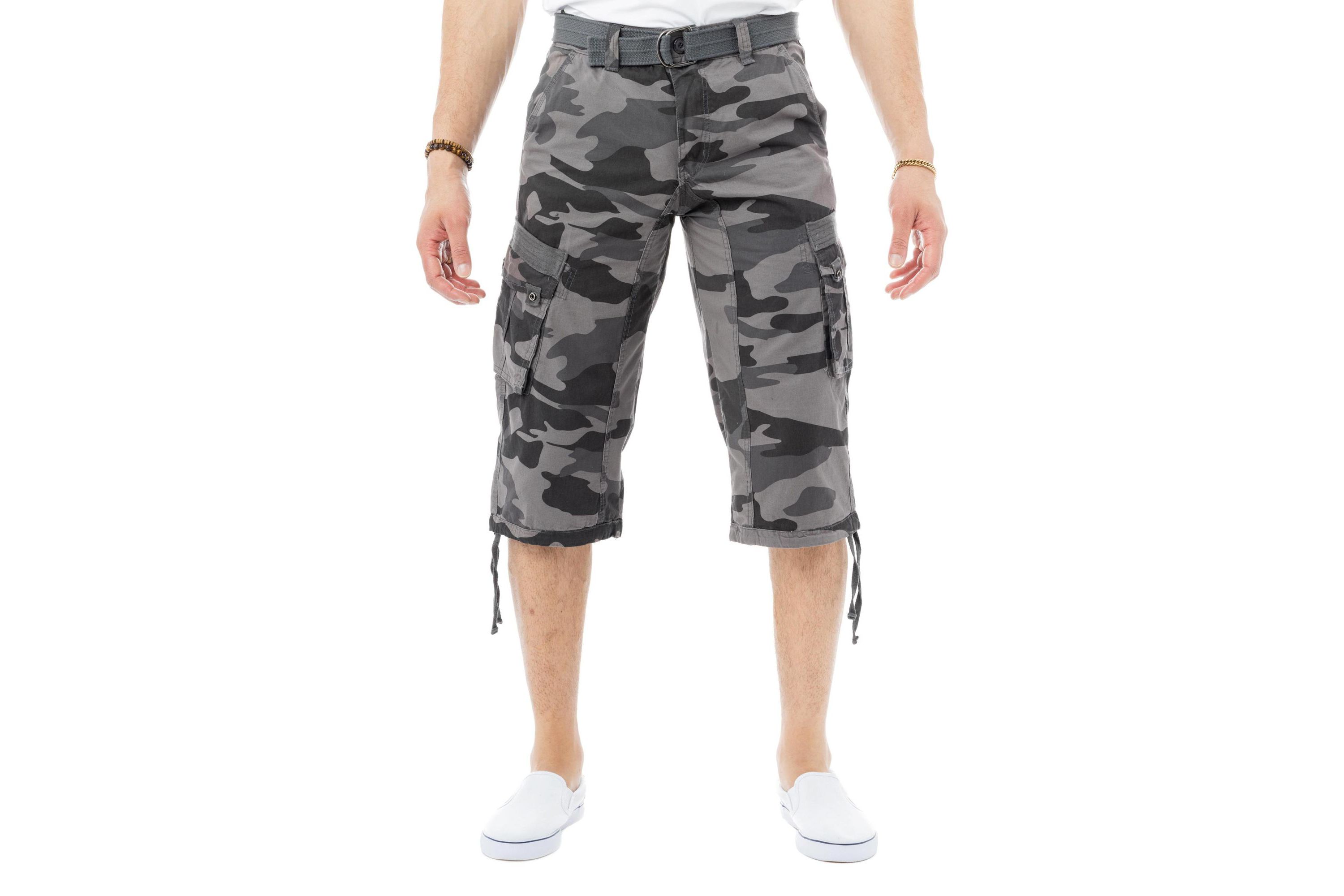 Mens Belted 18" Inseam Below Knee Cargo Long Shorts