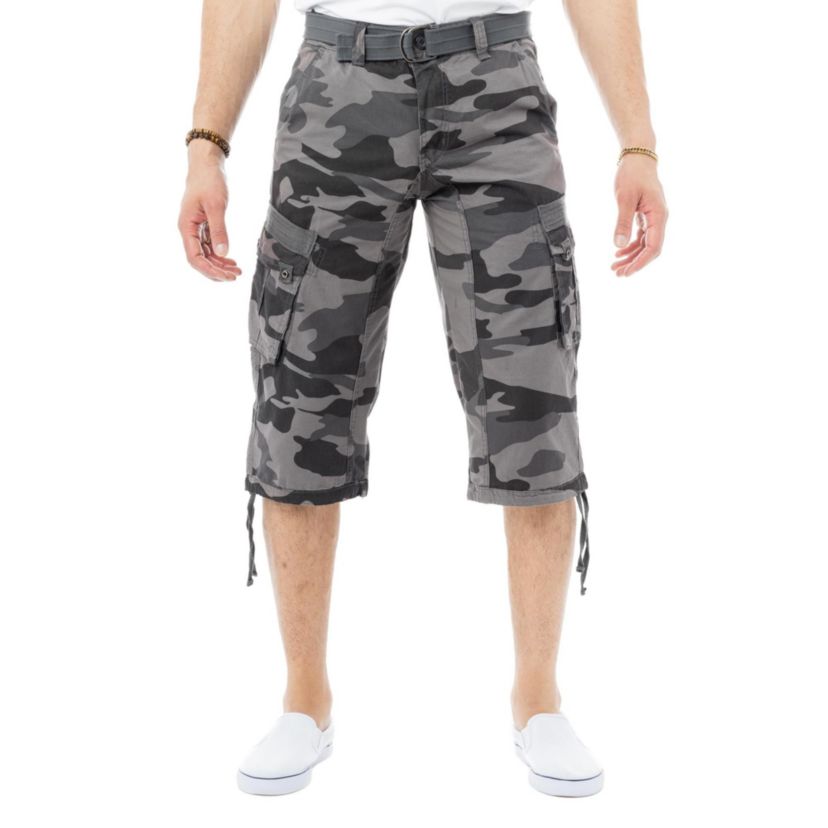 Mens Belted 18" Inseam Below Knee Cargo Long Shorts