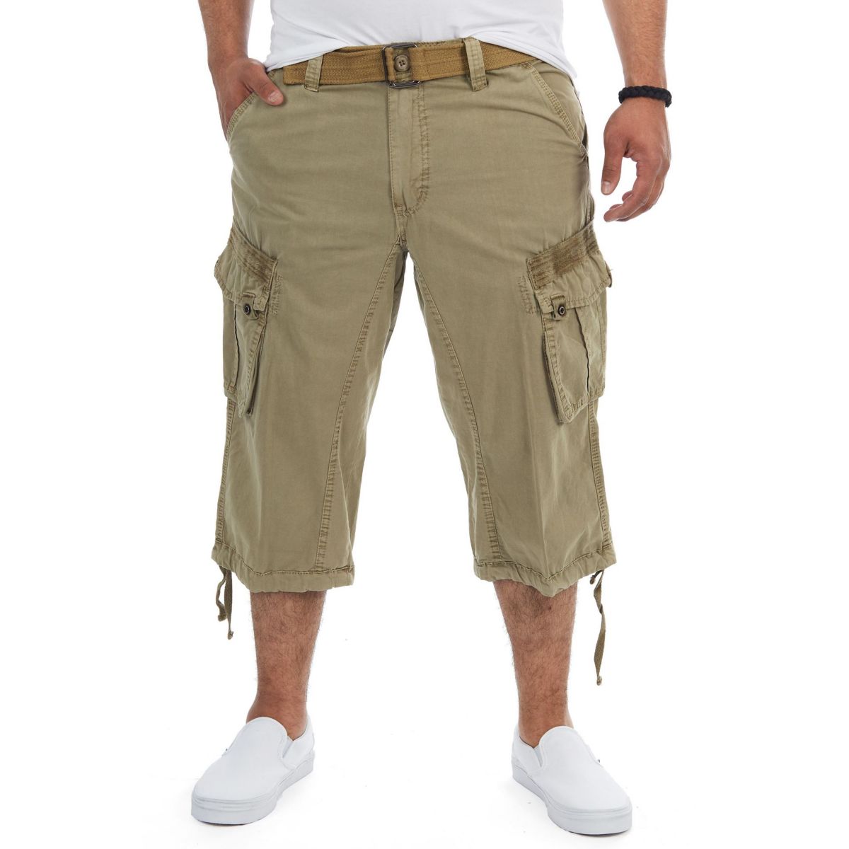 Mens Belted 18" Inseam Below Knee Long Cargo Shorts
