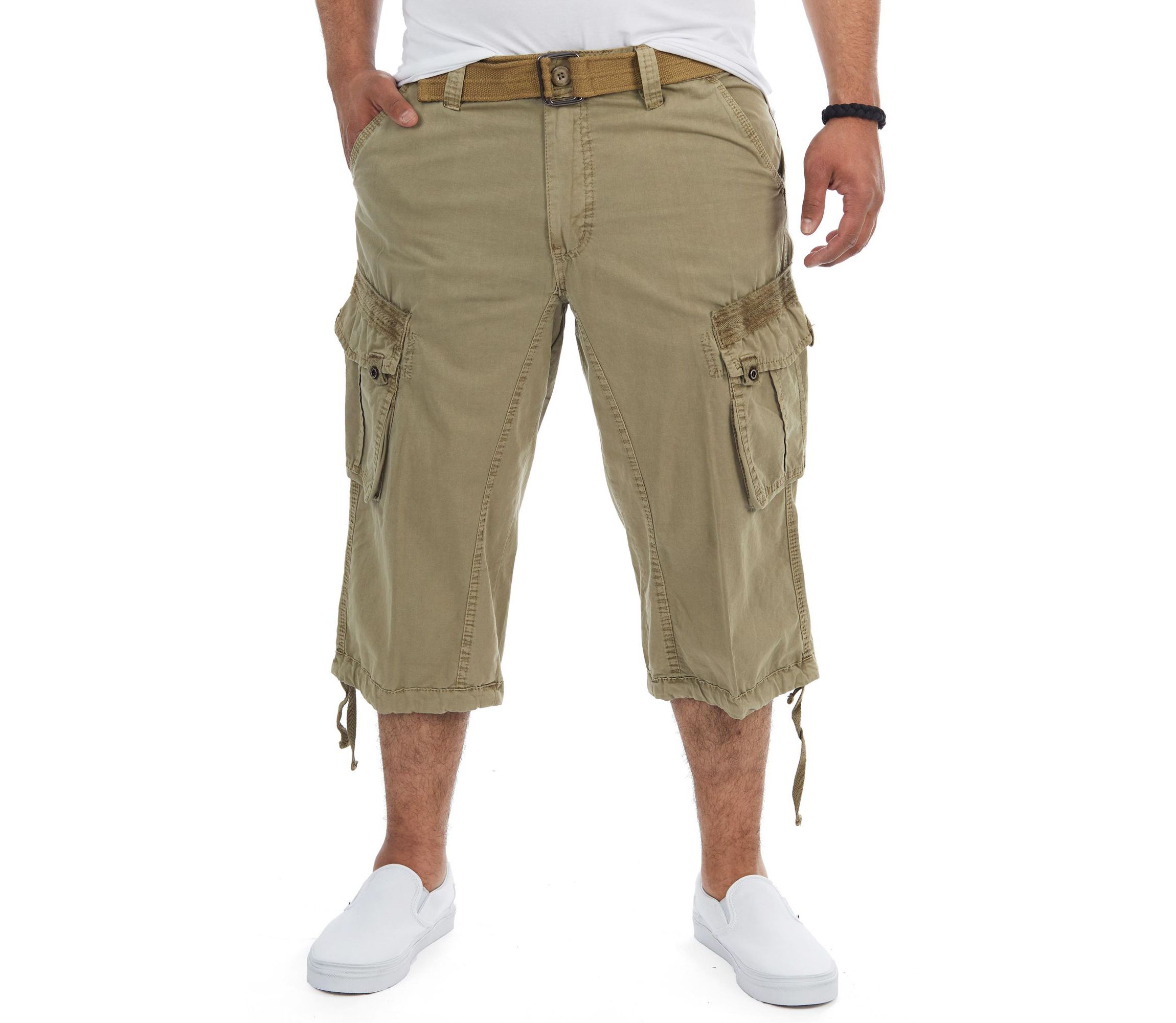 Mens Belted 18" Inseam Below Knee Long Cargo Shorts