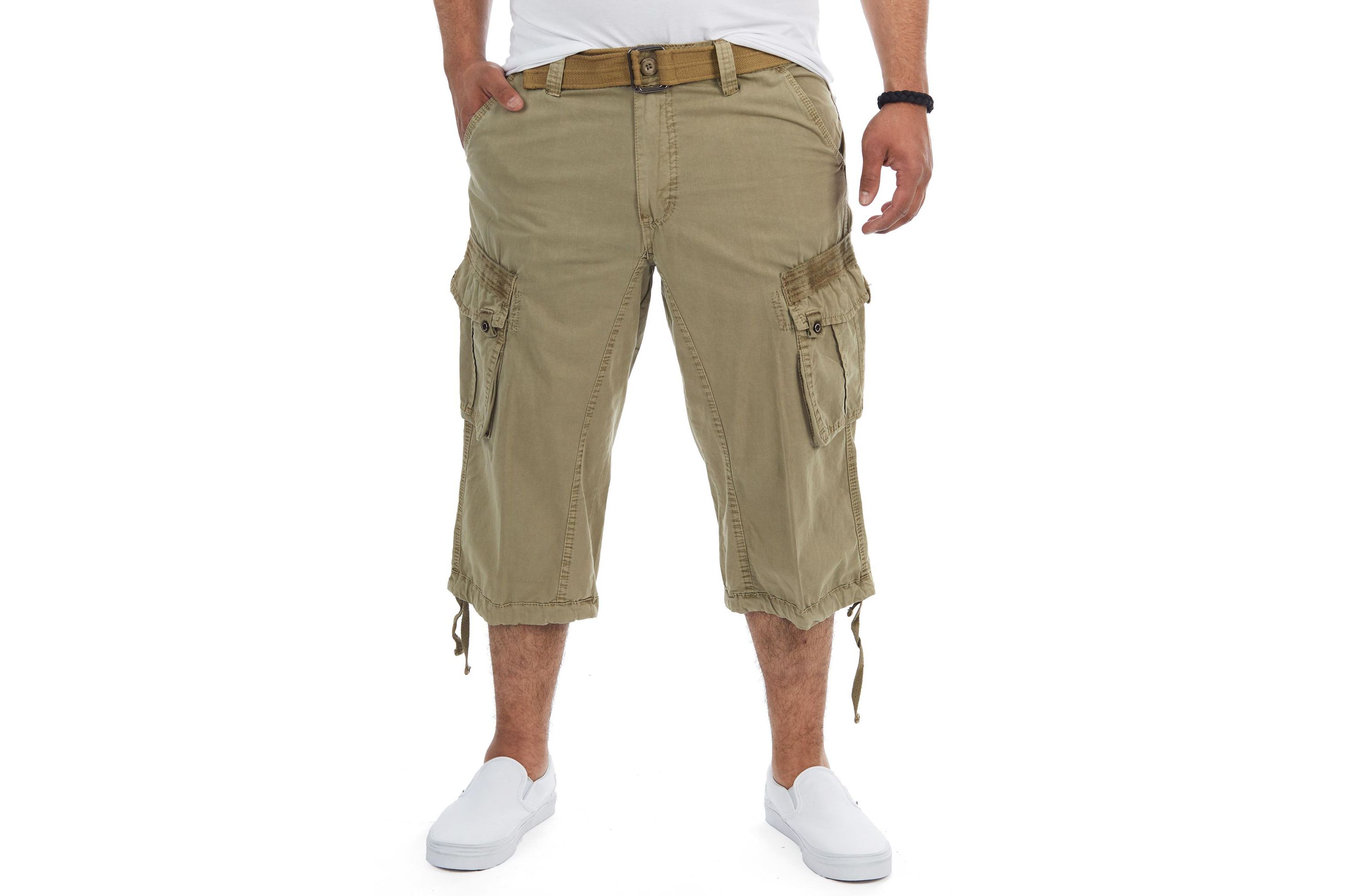 Mens Belted 18" Inseam Below Knee Long Cargo Shorts