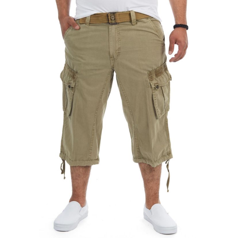 Mens Belted 18" Inseam Below Knee Long Cargo Shorts