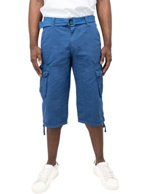 X RAY Mens Belted 18″ Inseam Below Knee Long Cargo Shorts, Blue, 40