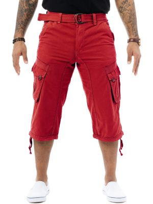 X RAY Mens Belted 18″ Inseam Below Knee Long Cargo Shorts, Red, 30