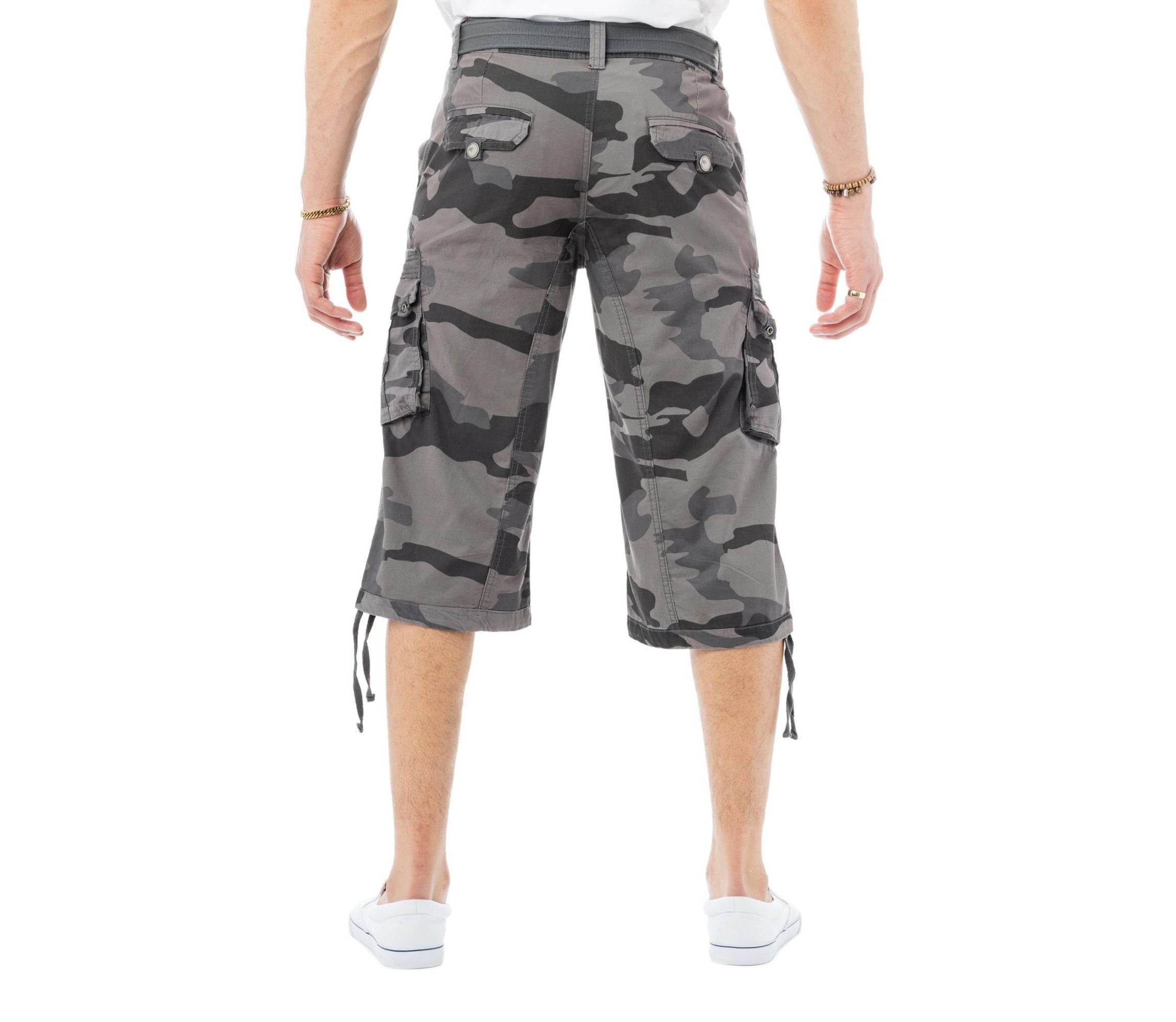 Mens Belted 18" Inseam Below Knee Cargo Long Shorts
