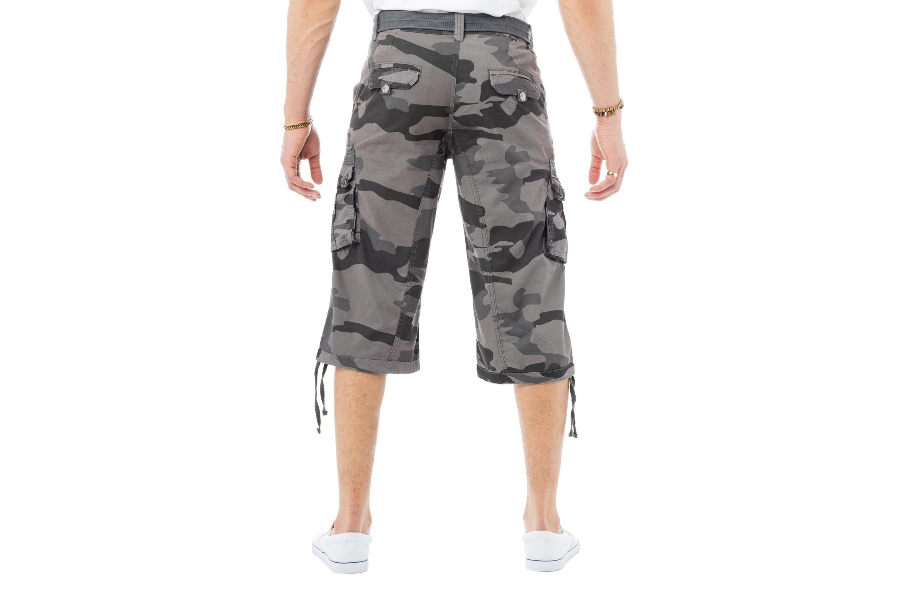 Mens Belted 18" Inseam Below Knee Cargo Long Shorts