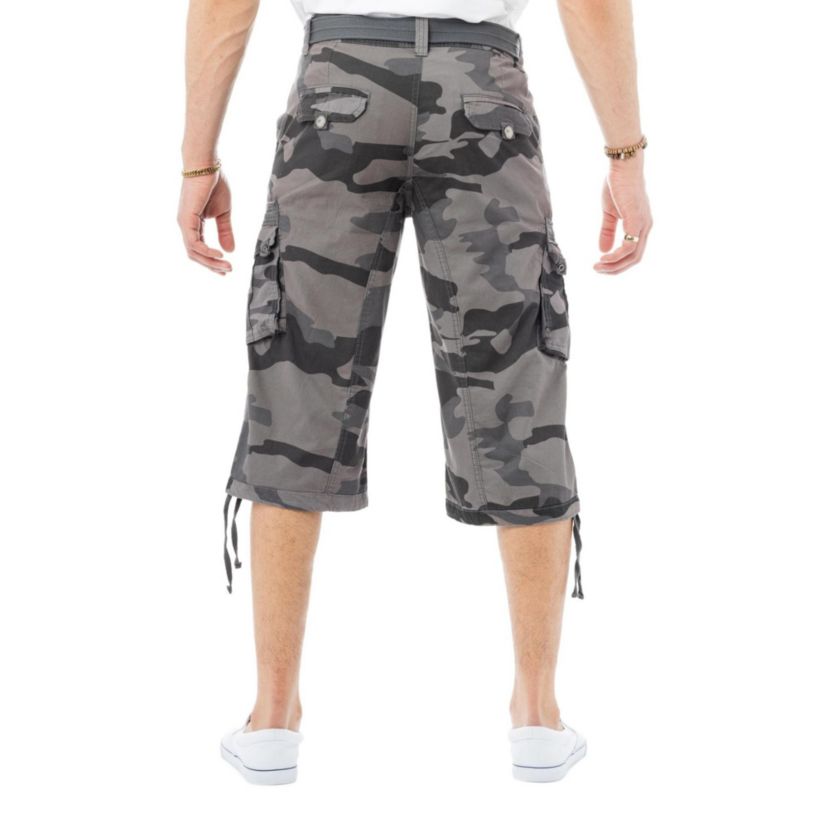 Mens Belted 18" Inseam Below Knee Cargo Long Shorts