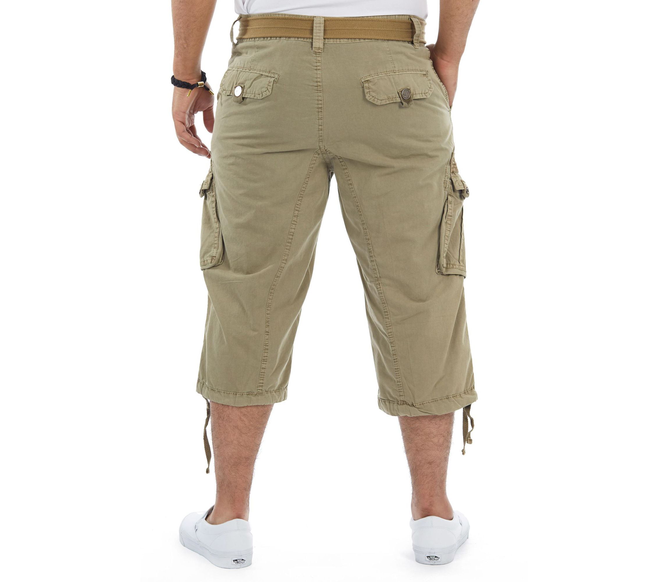 Mens Belted 18" Inseam Below Knee Long Cargo Shorts