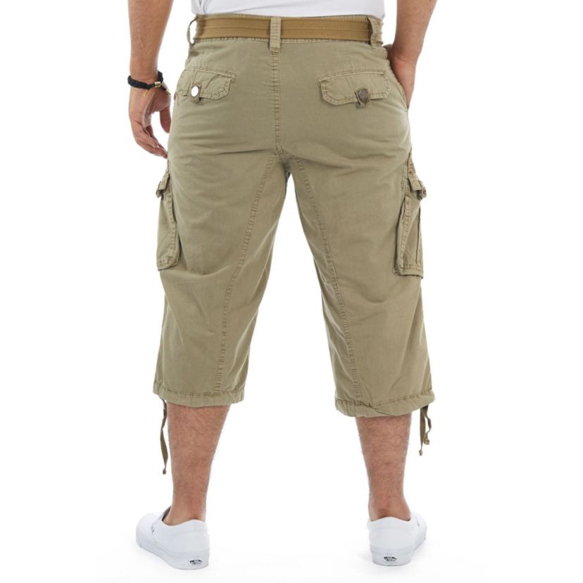 Mens Belted 18" Inseam Below Knee Long Cargo Shorts