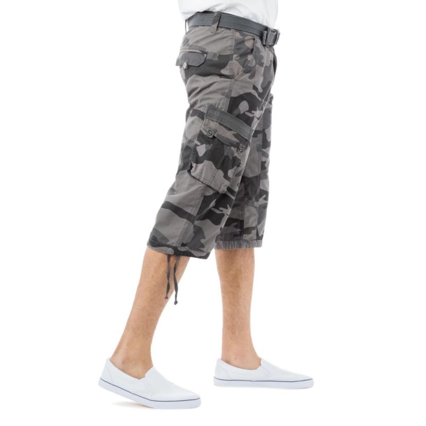 Mens Belted 18" Inseam Below Knee Cargo Long Shorts