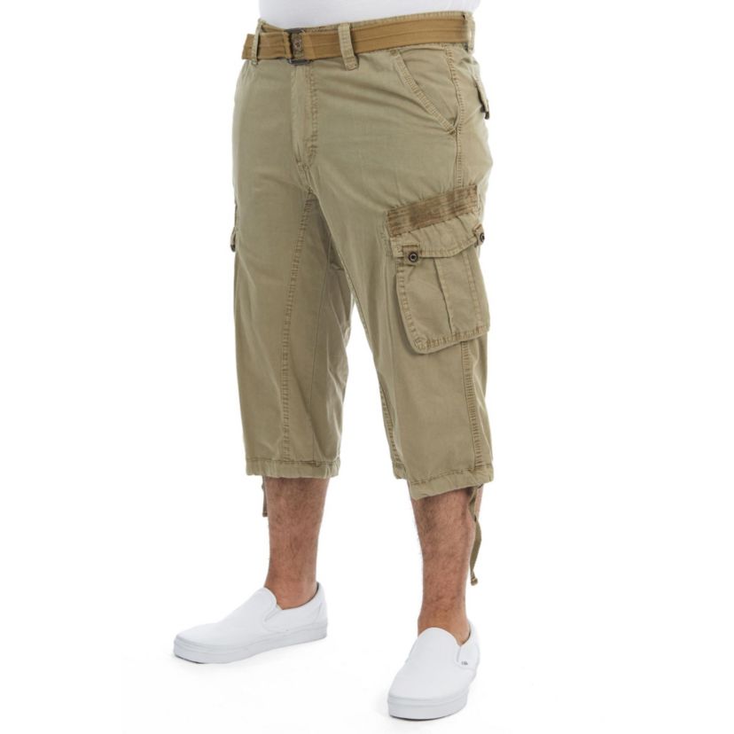 Mens Belted 18" Inseam Below Knee Long Cargo Shorts