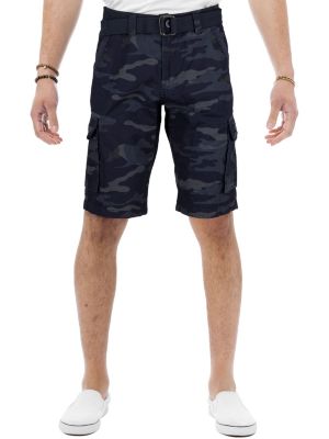 RAW X Men's Belted Relaxed Fit 12.5" Cargo Shorts, Navy Blue, 34