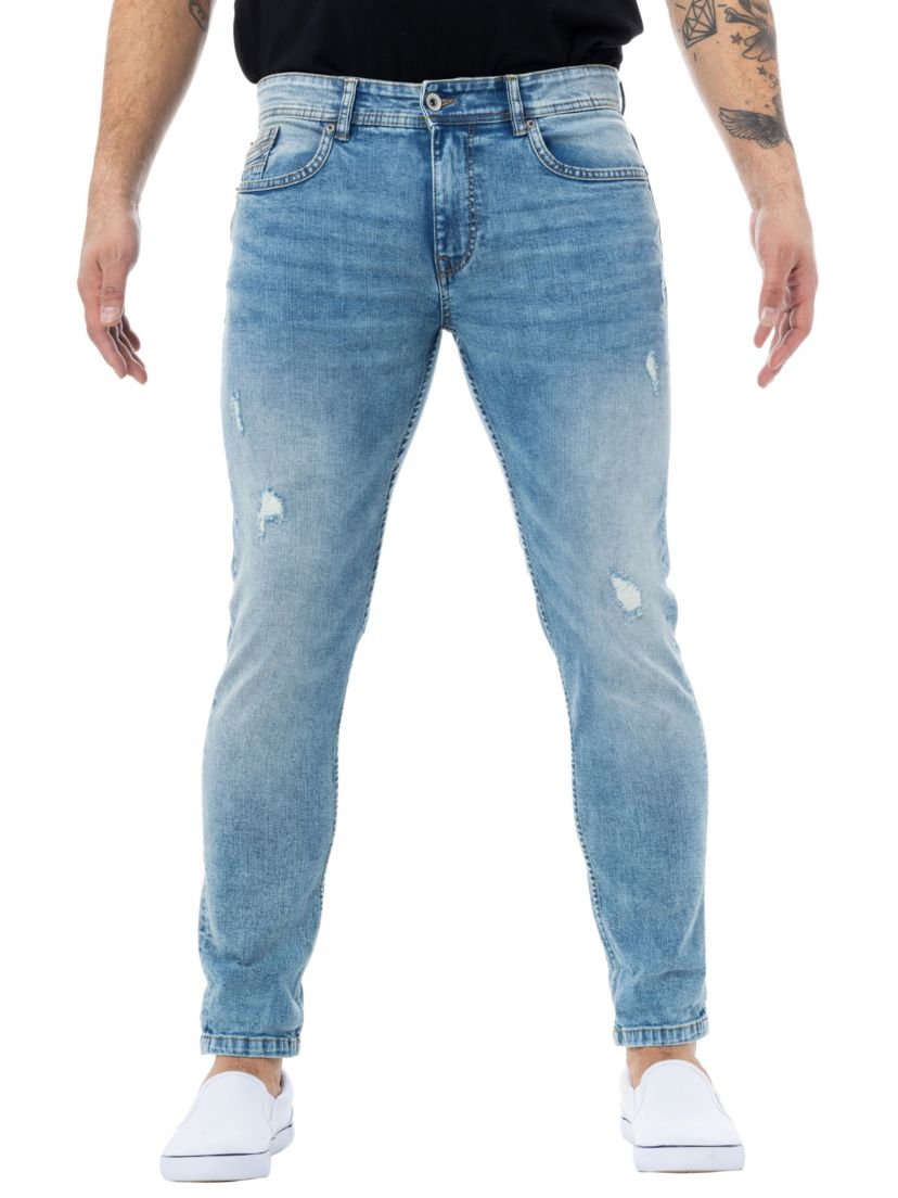 RAW X Mens Slim Tapered Leg Stretch Ripped Jeans