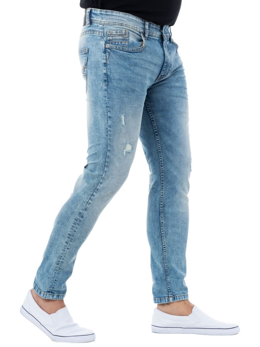 RAW X Mens Slim Tapered Leg Stretch Ripped Jeans