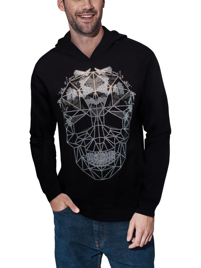 HEADS OR TAILS Mens Geometric Skull Rhinestone Hoodie Sweatshirt