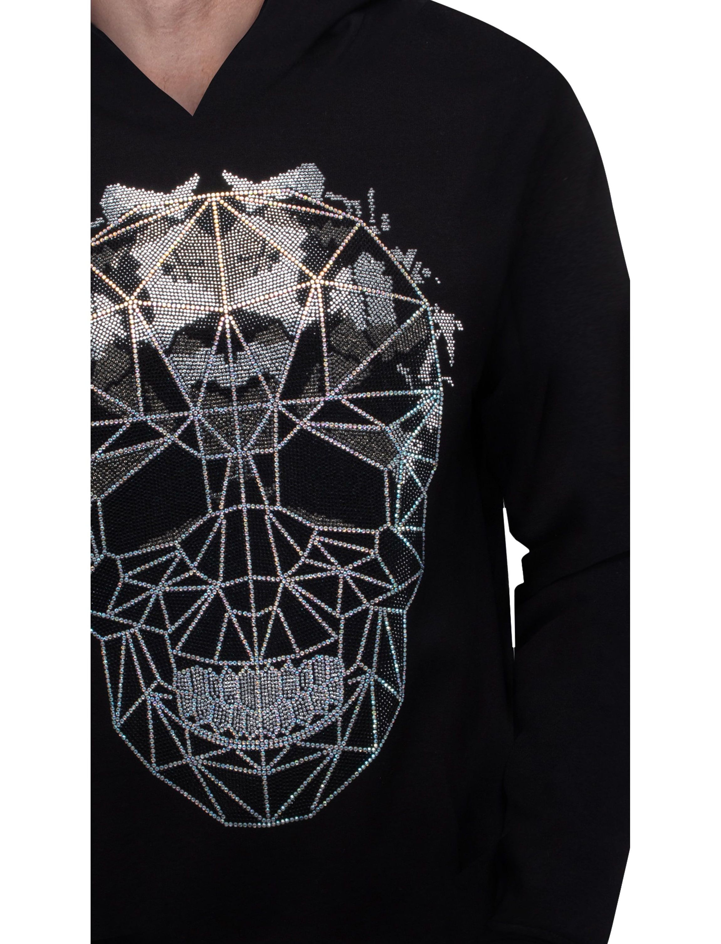 HEADS OR TAILS Mens Geometric Skull Rhinestone Hoodie Sweatshirt