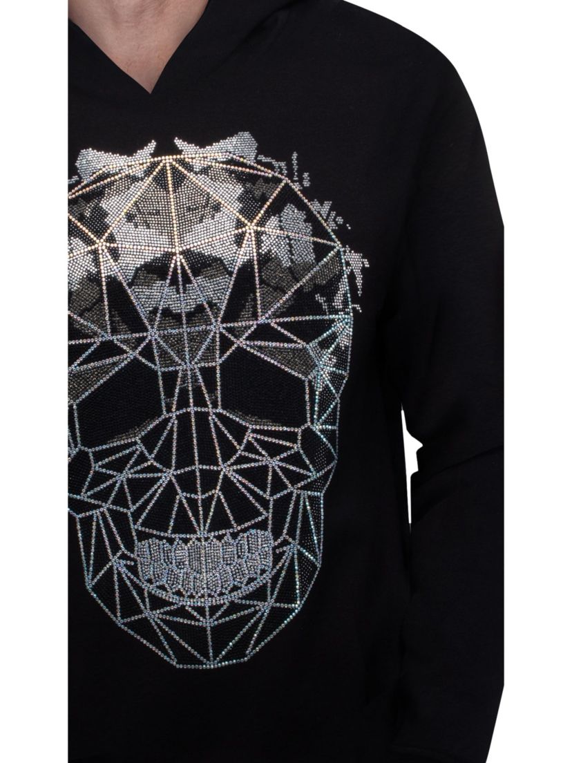 HEADS OR TAILS Mens Geometric Skull Rhinestone Hoodie Sweatshirt