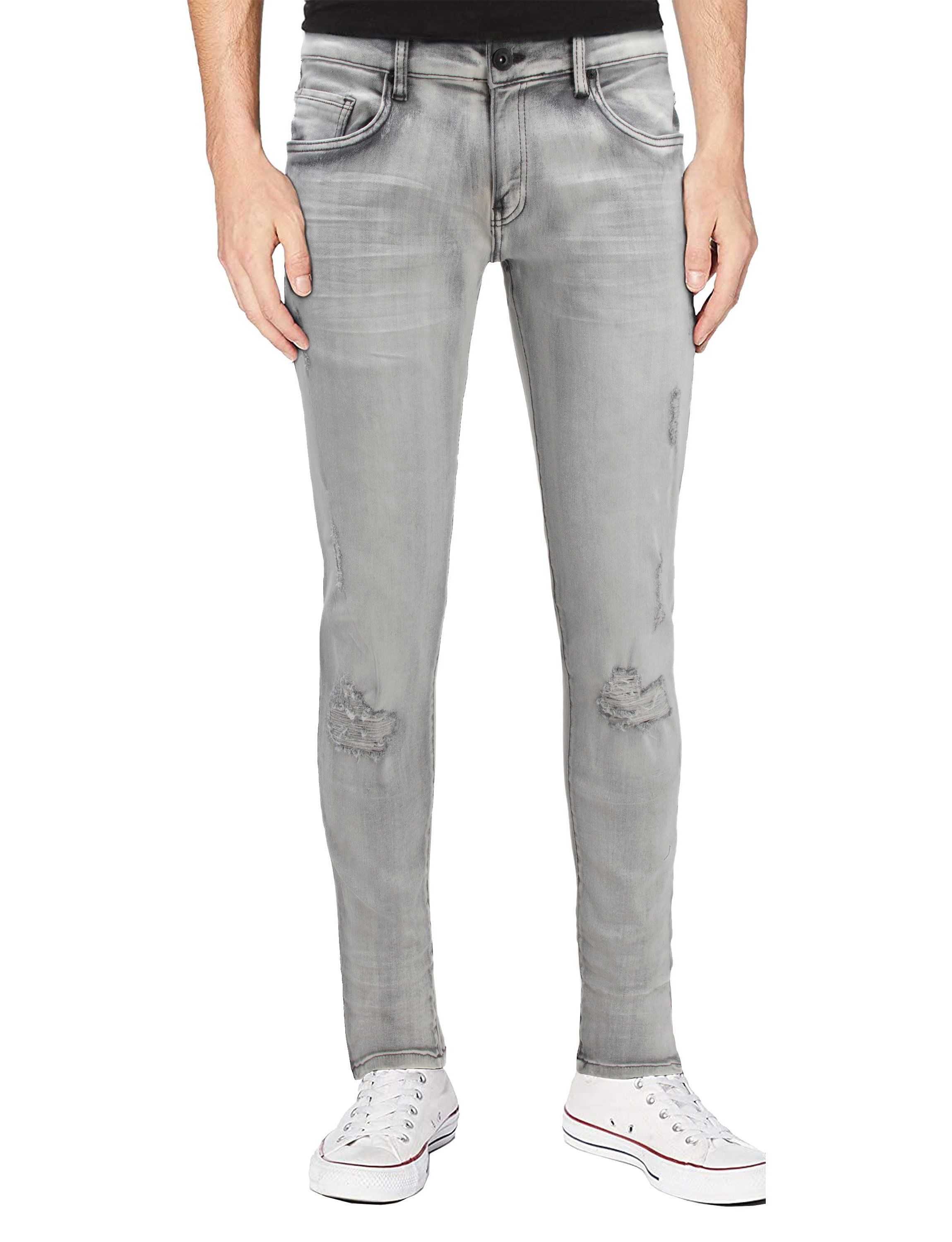 RAW X Mens Slim Tapered Leg Stretch Rips Jeans