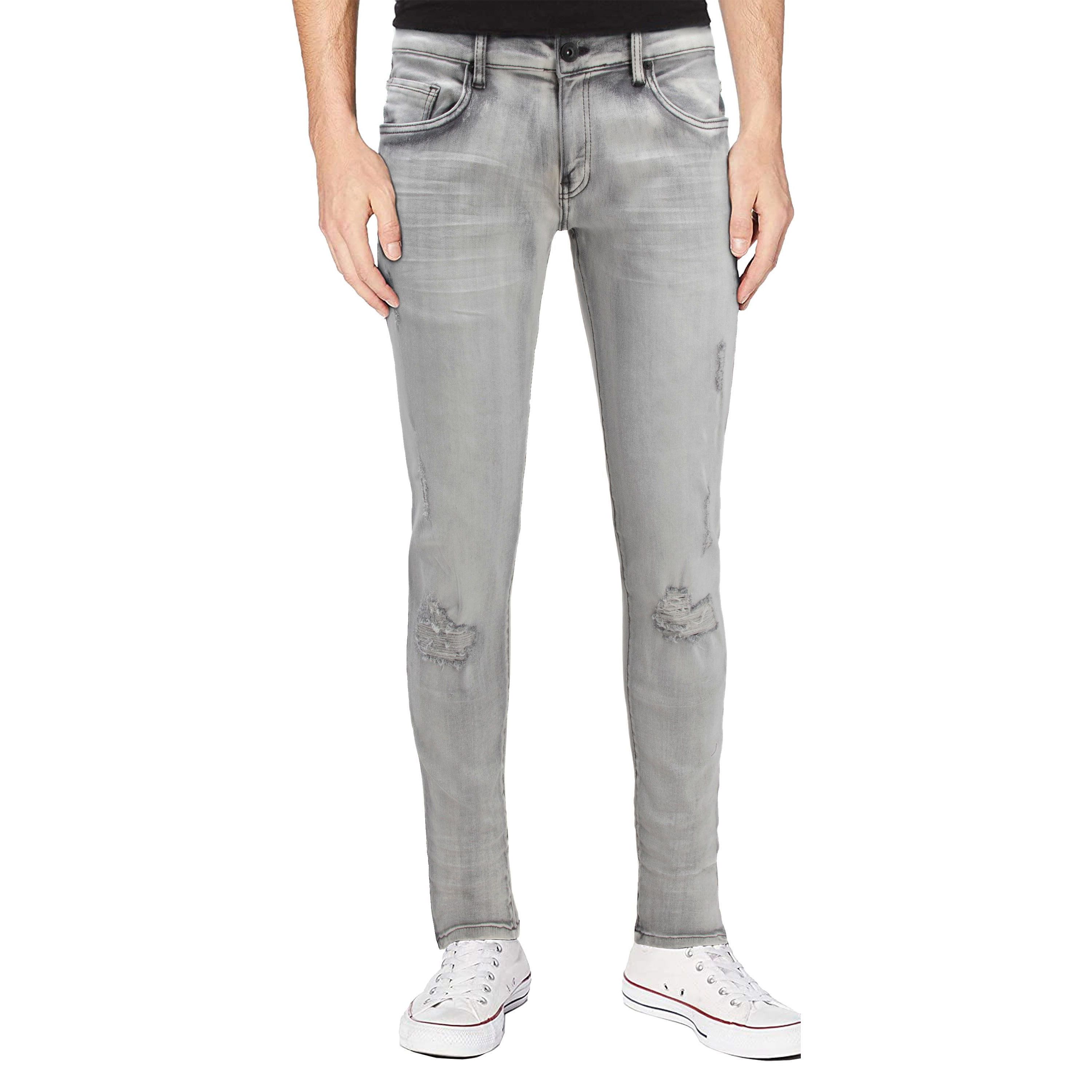 RAW X Mens Slim Tapered Leg Stretch Rips Jeans