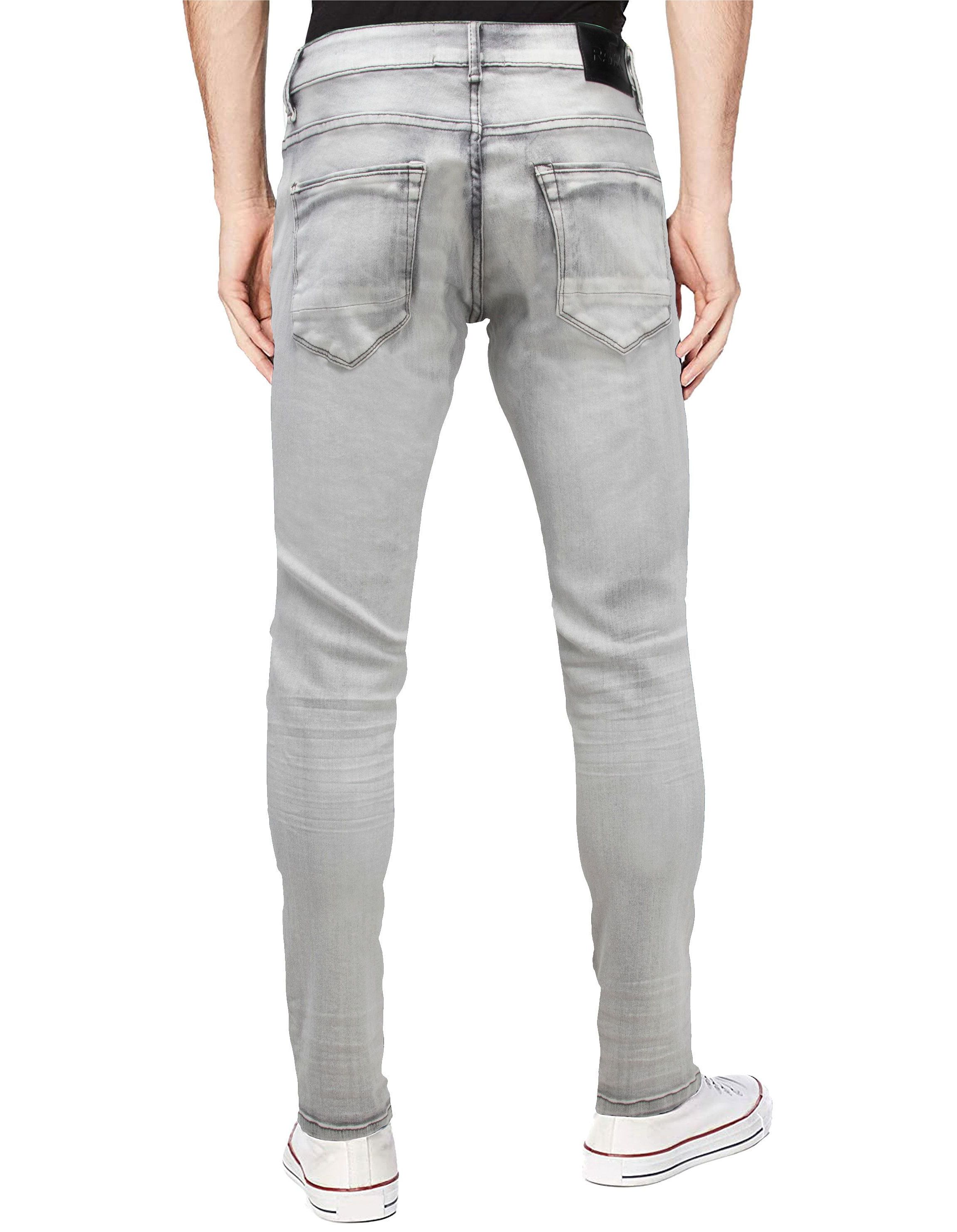 RAW X Mens Slim Tapered Leg Stretch Rips Jeans