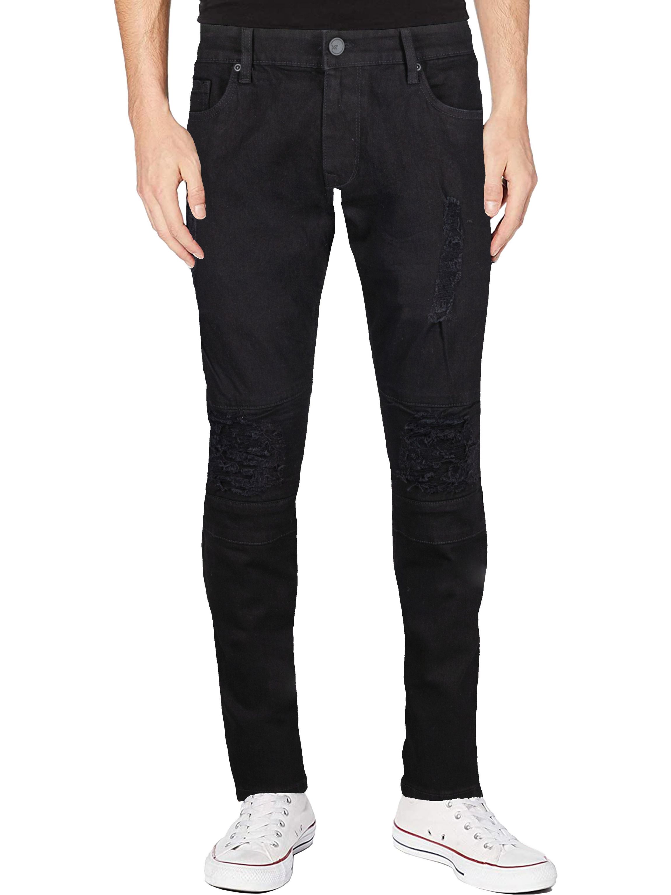 RAW X Mens Slim Tapered Leg Stretch Rips Jeans