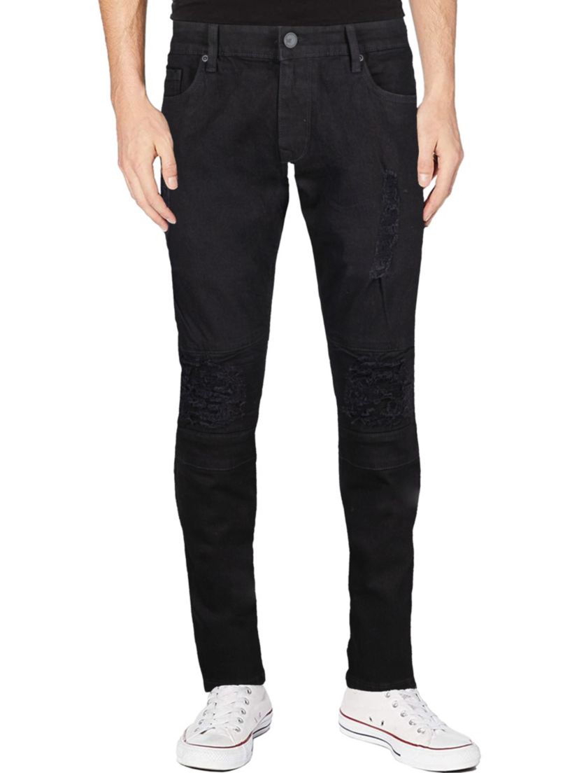 RAW X Mens Slim Tapered Leg Stretch Rips Jeans