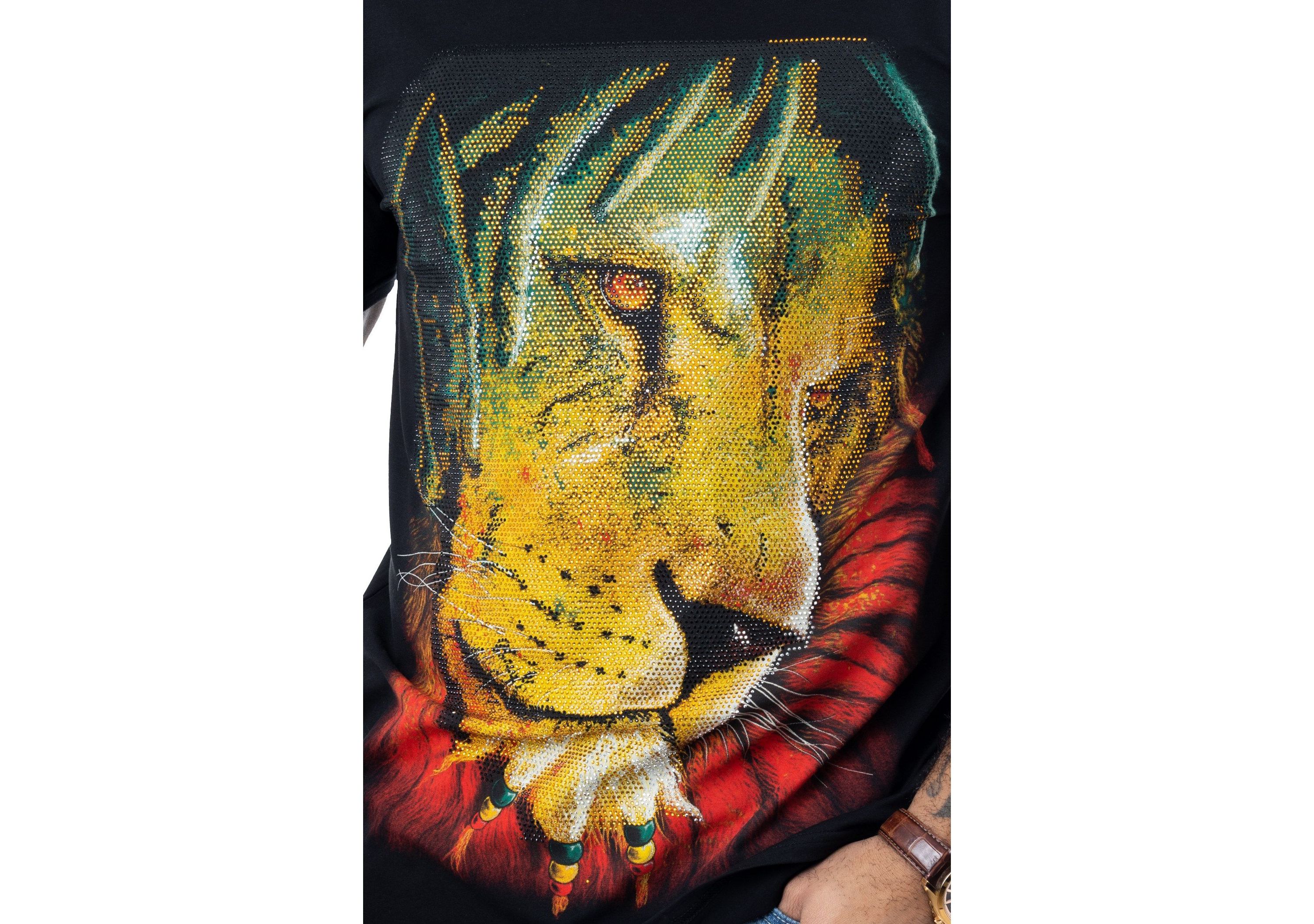 HEADS OR TAILS Mens Rhasta Lion Rhinestone T-Shirt