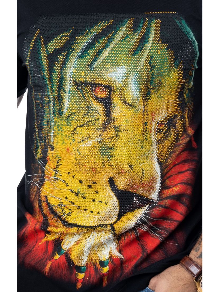HEADS OR TAILS Mens Rhasta Lion Rhinestone T-Shirt