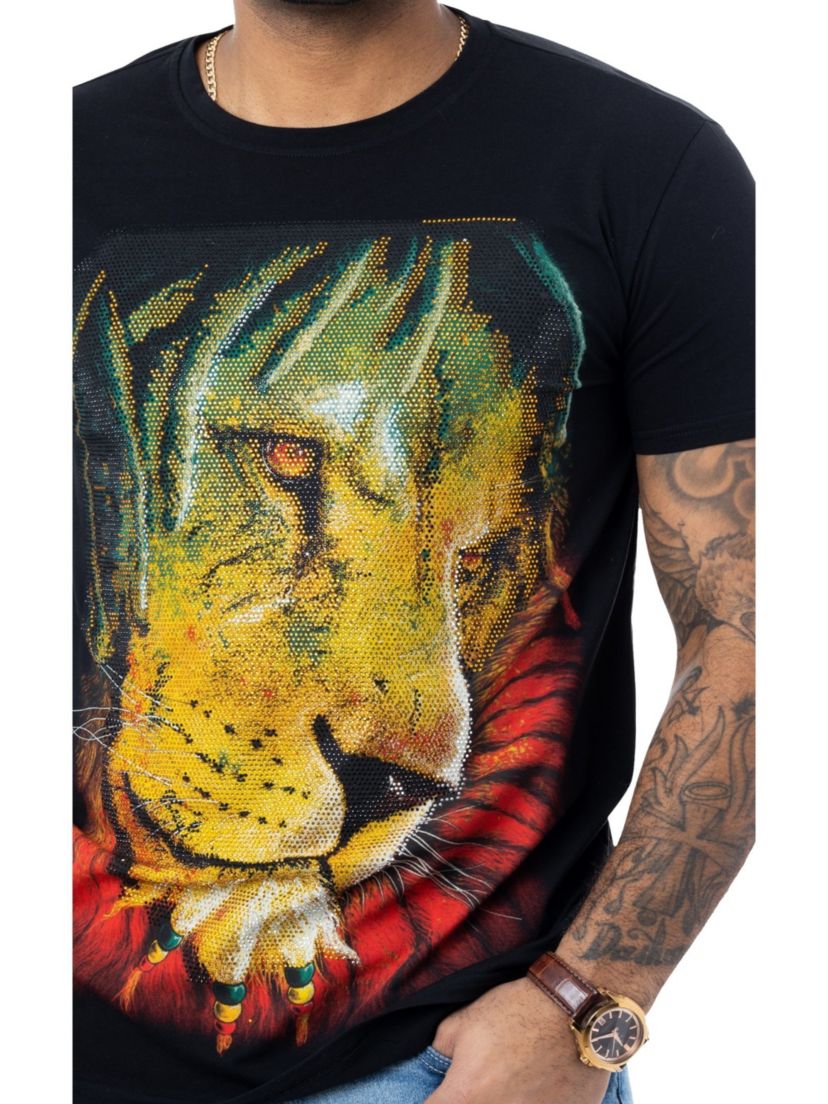 HEADS OR TAILS Mens Rhasta Lion Rhinestone T-Shirt