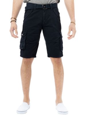 X RAY Mens Belted 12.5" Inseam Knee Length Cargo Shorts, Navy Blue, 40