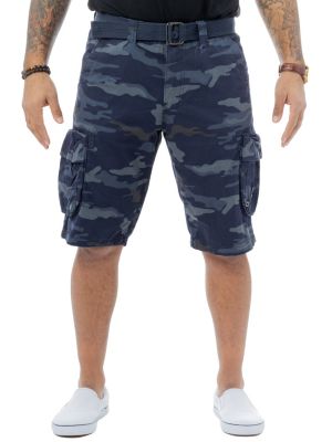 RAW X Men's Belted Classic Fit 12.5" Cargo Shorts, Navy Blue, 28 Short