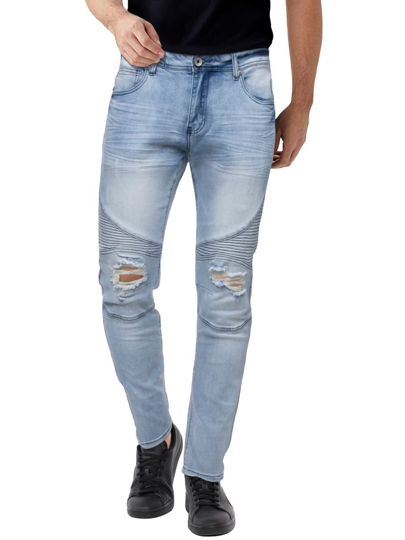 RAW X Mens Slim Tapered Leg Stretch Ripped Moto Jeans